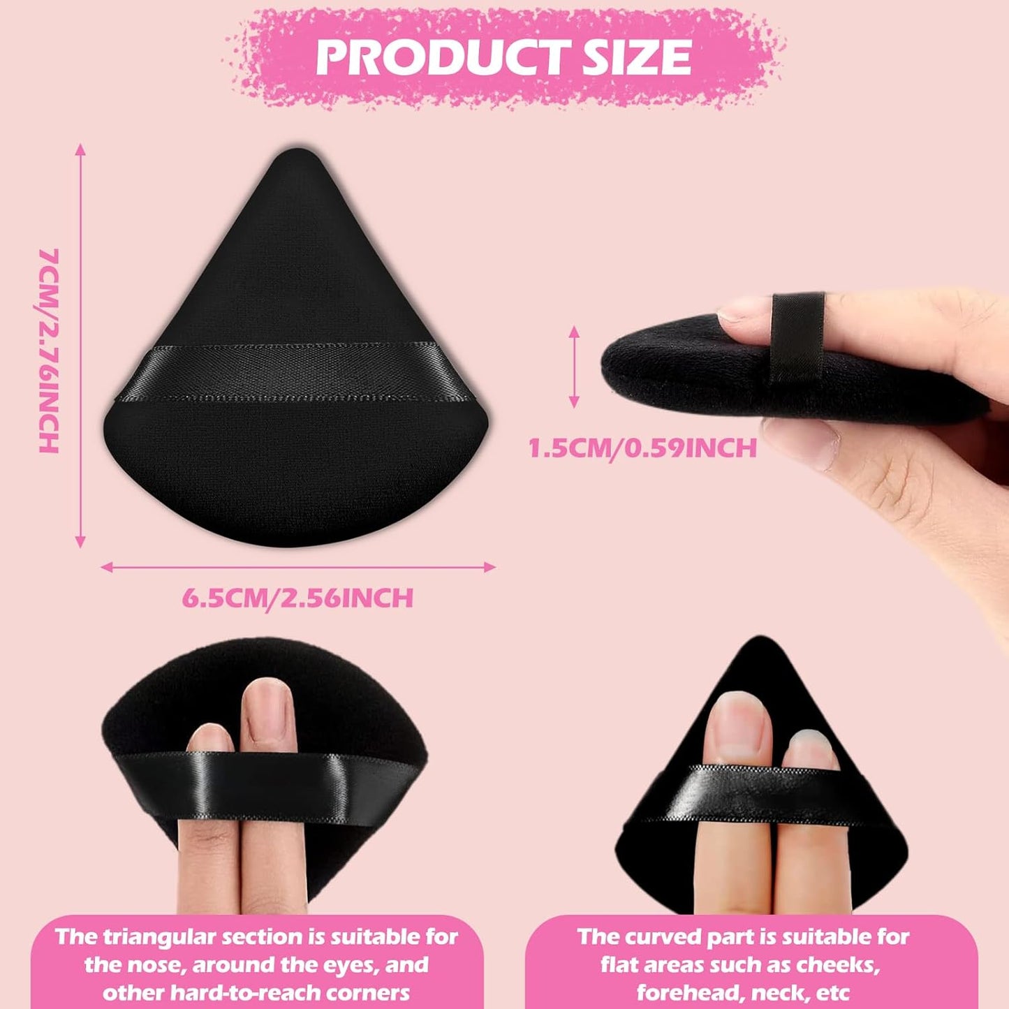 60 Pieces Powder Puff Face Triangle Powder Puff Soft Velour Makeup Puff Velour Puffs for Face Wet and Dry Cosmetic Foundation,Body Powder Blender Loose Mineral Powder Makeup Tool(Black,60 Pcs)