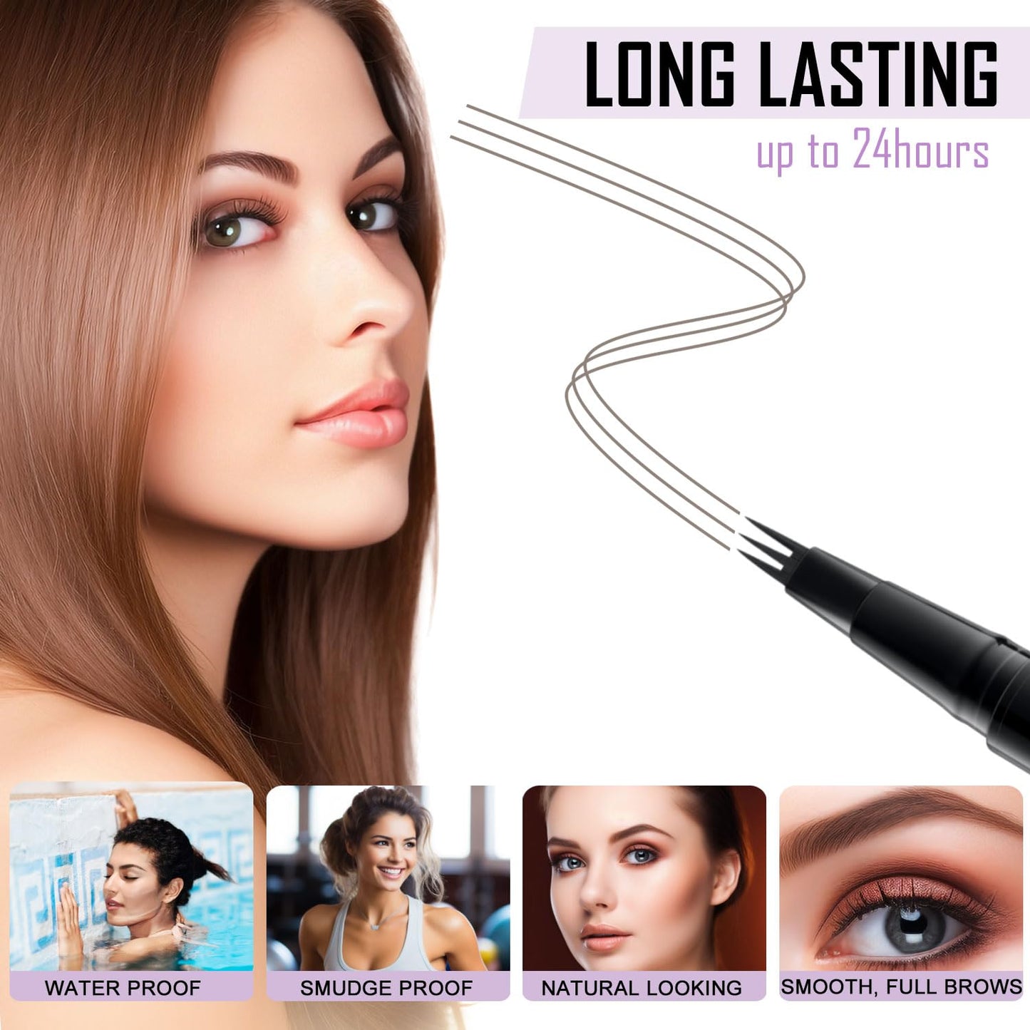 LAVONE Eyebrow Pencil, 2-In-1 Waterproof Eyebrow Pen, with 3 Tip Microblading Eyebrow Pen and Ultra-Precise Brow Pencil, Dual-ended Eyebrow Brush, for Eyebrow Makeup - Grey