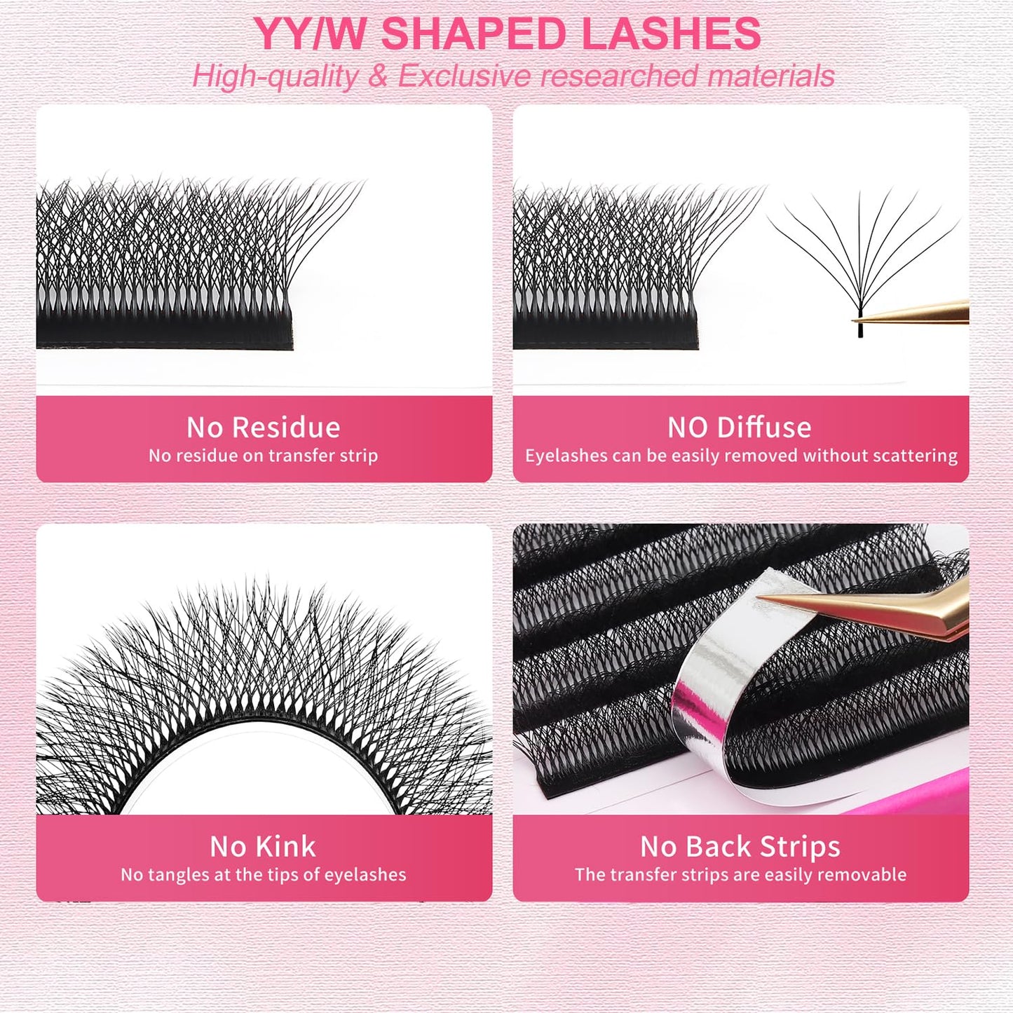 W Lash Extensions Supplies 8D Eyelash Extensions W Shape 0.07mm Thickness C Curl 9mm Premade Fans Easy Fan Lashes Volume Matte Black 12 Rows Crisscross Eye Lashes(W-8D-0.07-C,9mm)