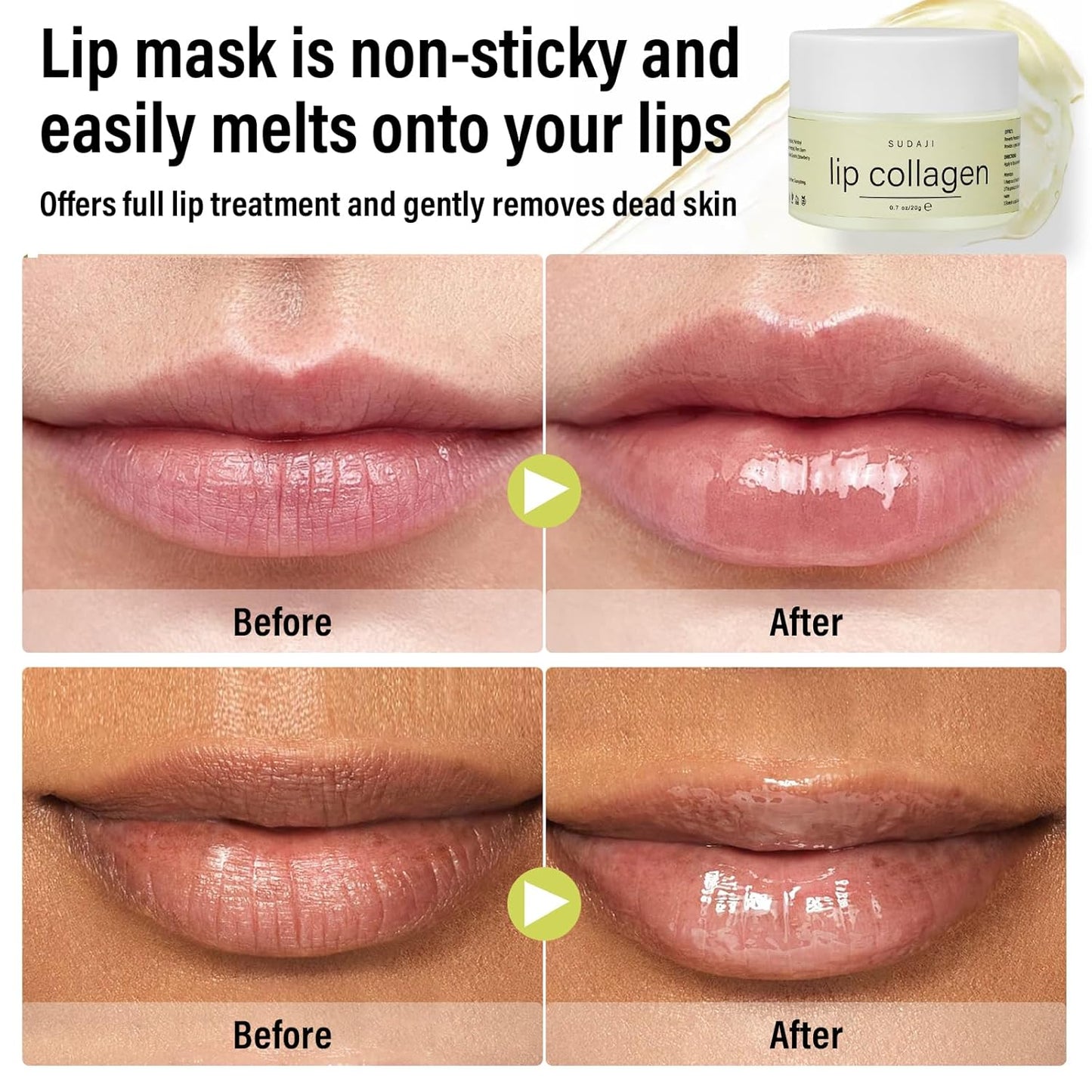 Lip Collagen + Peptide 0.7oz, Collagen Lip Mask with Vitamins E, A -Lip balm to Nourish & Hydrate Lips, Lip Moisturizer for Gentle exfoliating