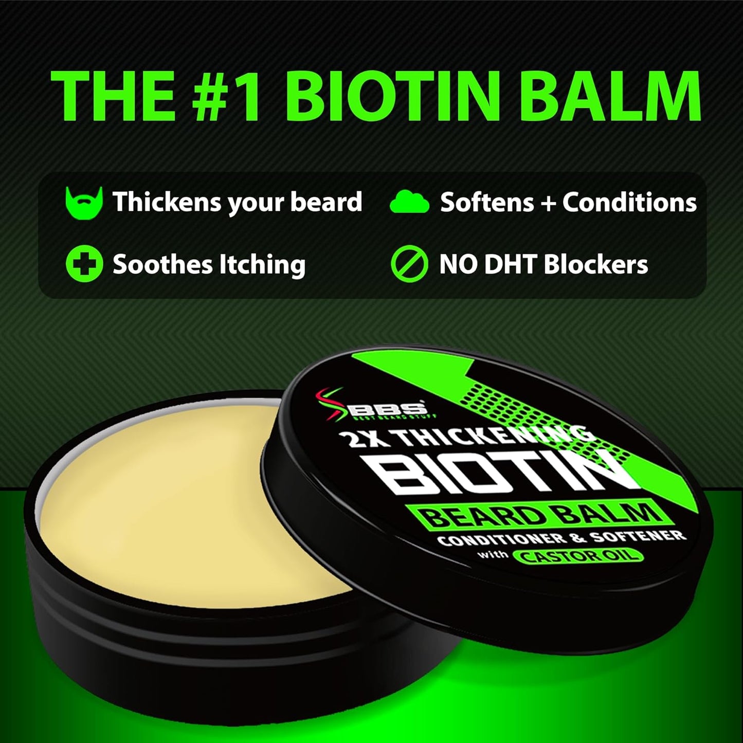 Beard Growth Kit w/ 2X Thickening Biotin Beard Balm for Men & Mustache Wax + GROW Maximum Strength Biotin 11-in-1 Hair Growth Shampoo and Conditioner for Men - Formulated in the USA