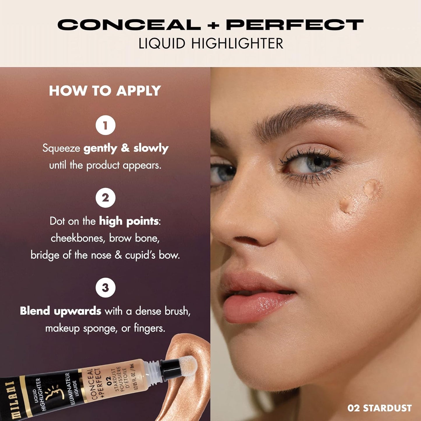 Milani Conceal + Perfect Liquid Highlighter for Added Glow, Face Lift Collection- Stardust