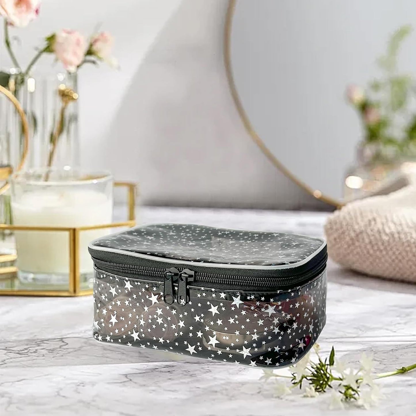 Holographic Makeup Bags Bulk,Clear Storage Bag Toiletry Pocket Portable Zippered Iridescent Pouch Waterproof Cosmetic Gift Bags for Women (White)