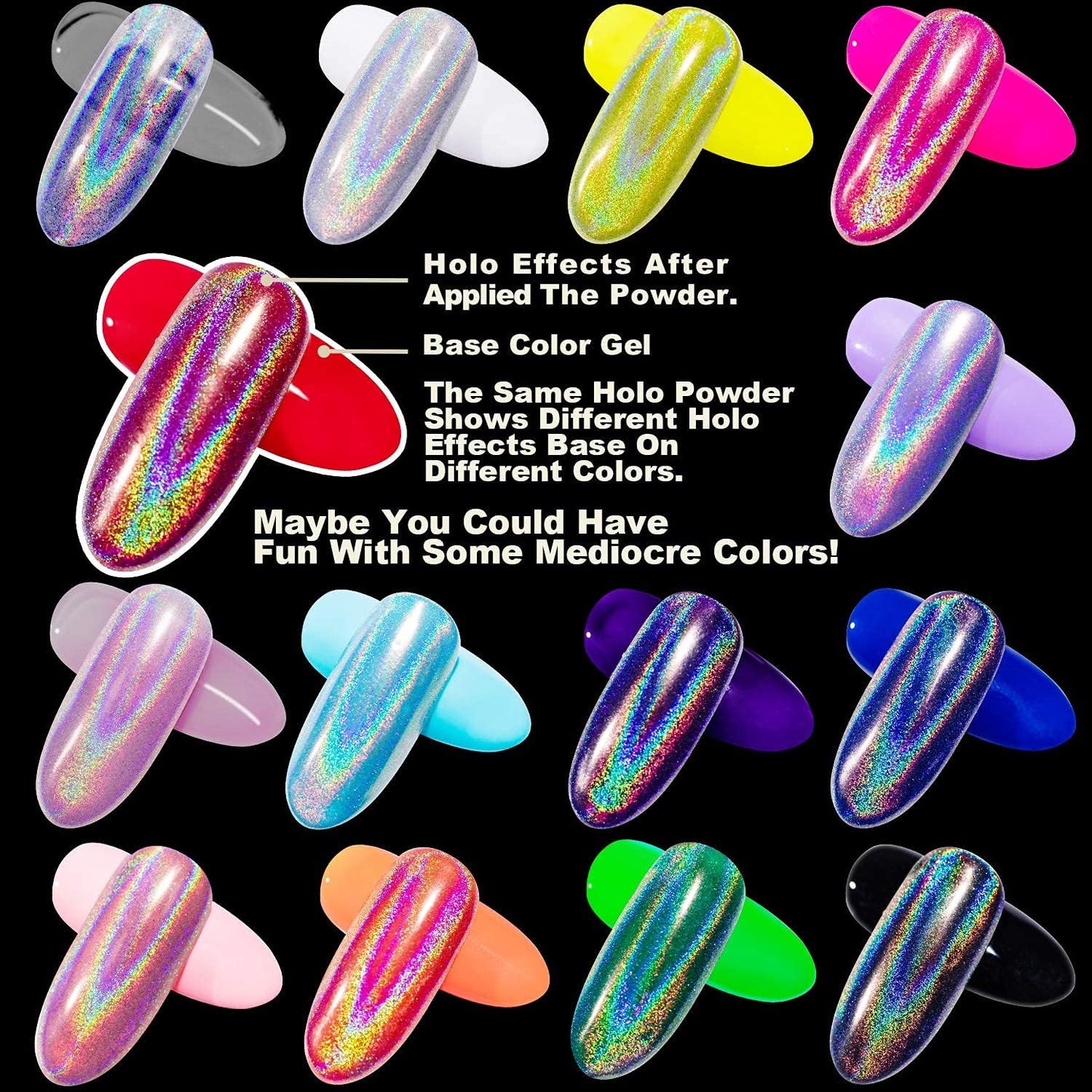 2 Jars Holographic Nail Powder Fine Rainbow Holo Mermaid Unicorn Mirror Laser Effect Multi Chrome Manicure Pigment Glitter Dust + 6PCS Sponge Tools for Salon Home Nail Art DIY Decroration