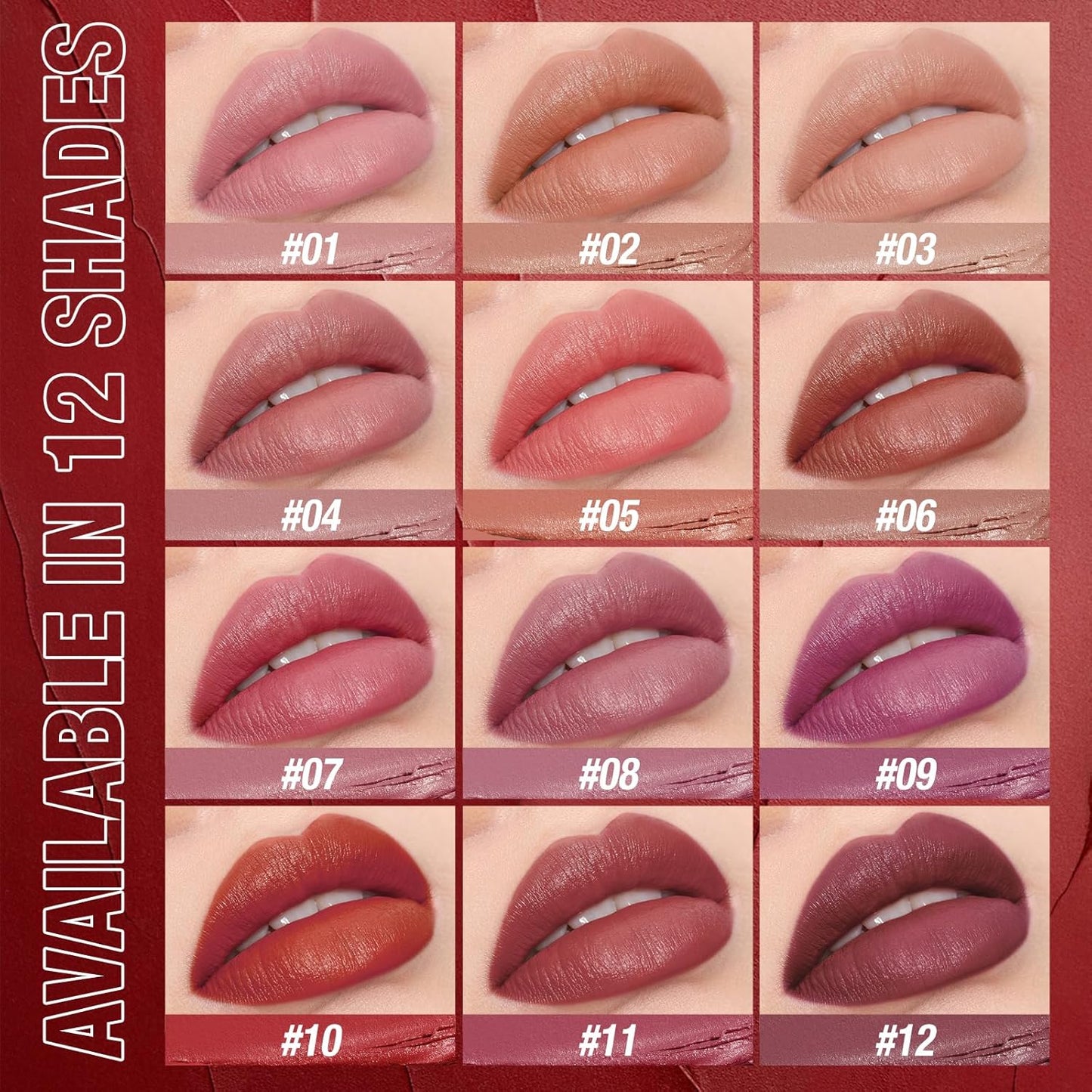 Jolilab 2Pcs Velvet Matte Lipstick Nude Matte Soft Dark Color Stick High Pigmented Long-Lasting Waterproof Lip Stick Lip Balm Beauty Cosmetics Gift for Girls and Women(07#+08#)