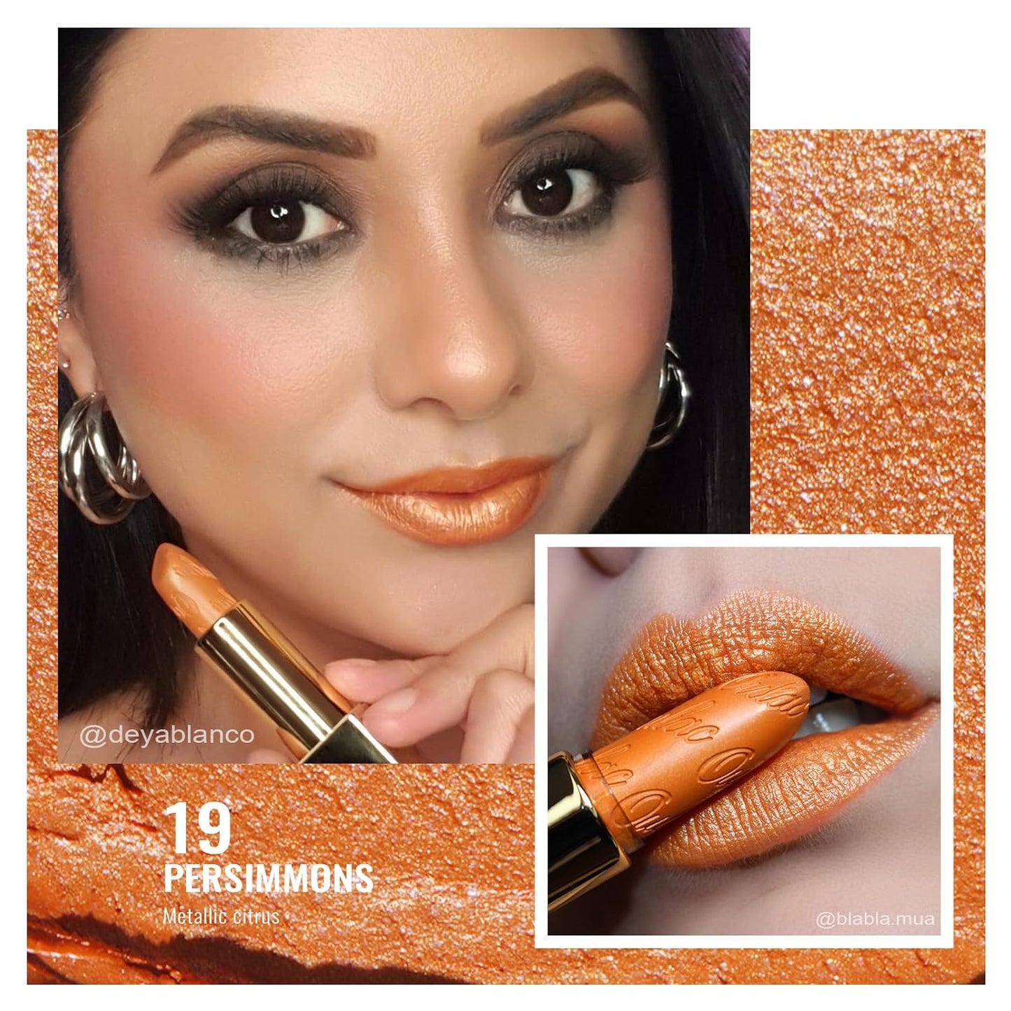 Oulac Pumpkin Color Lipstick with Metallic 3D Shine Hydrating Formula, High Impact Lip Color, Vegan Beauty, Full Coverage Lip Makeup, Christmas Gifts for Women, Persimmons(19)