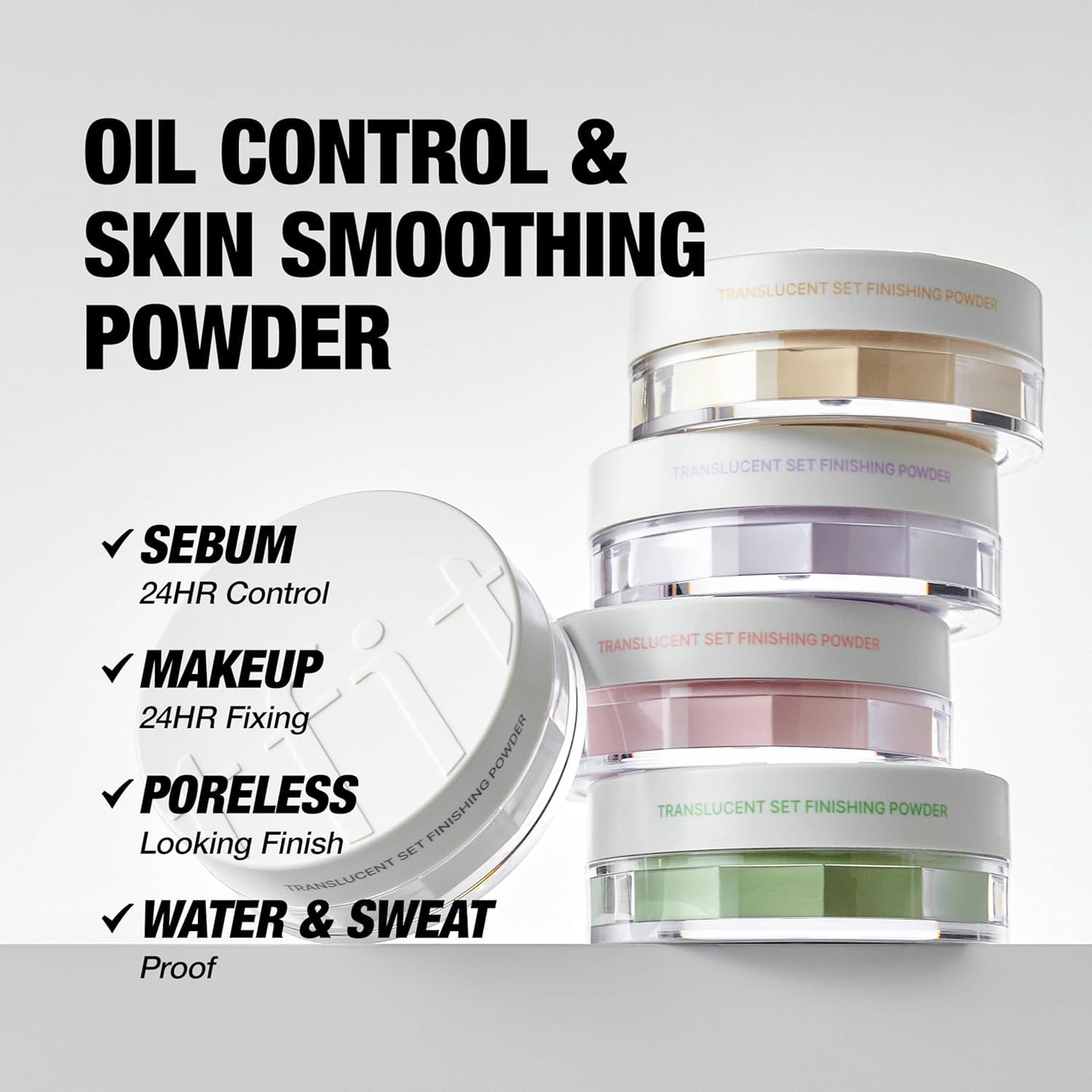 TFIT Translucent Set Finishing Powder - Sebum Control Face Loose Powder, Matte & Silky Finish, Lightweight, Long-lasting, Korean Makeup Setting Powder (2.1 Medium Beige, 0.24 Oz.)
