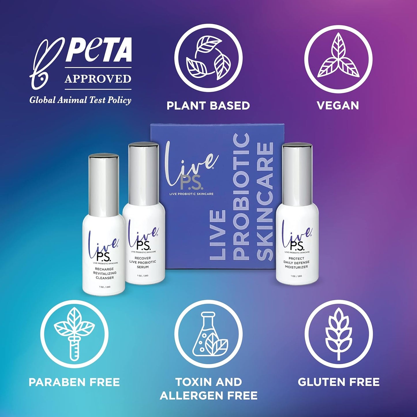 3-Step Skin Care Kit – Face Cleanser, Probiotic Serum & Moisturizer – Ultimate Recipe for Balanced, Glowing, Hydrated Skin – Perfect for All Skin Types – Travel Size – Vegan & Cruelty-Free