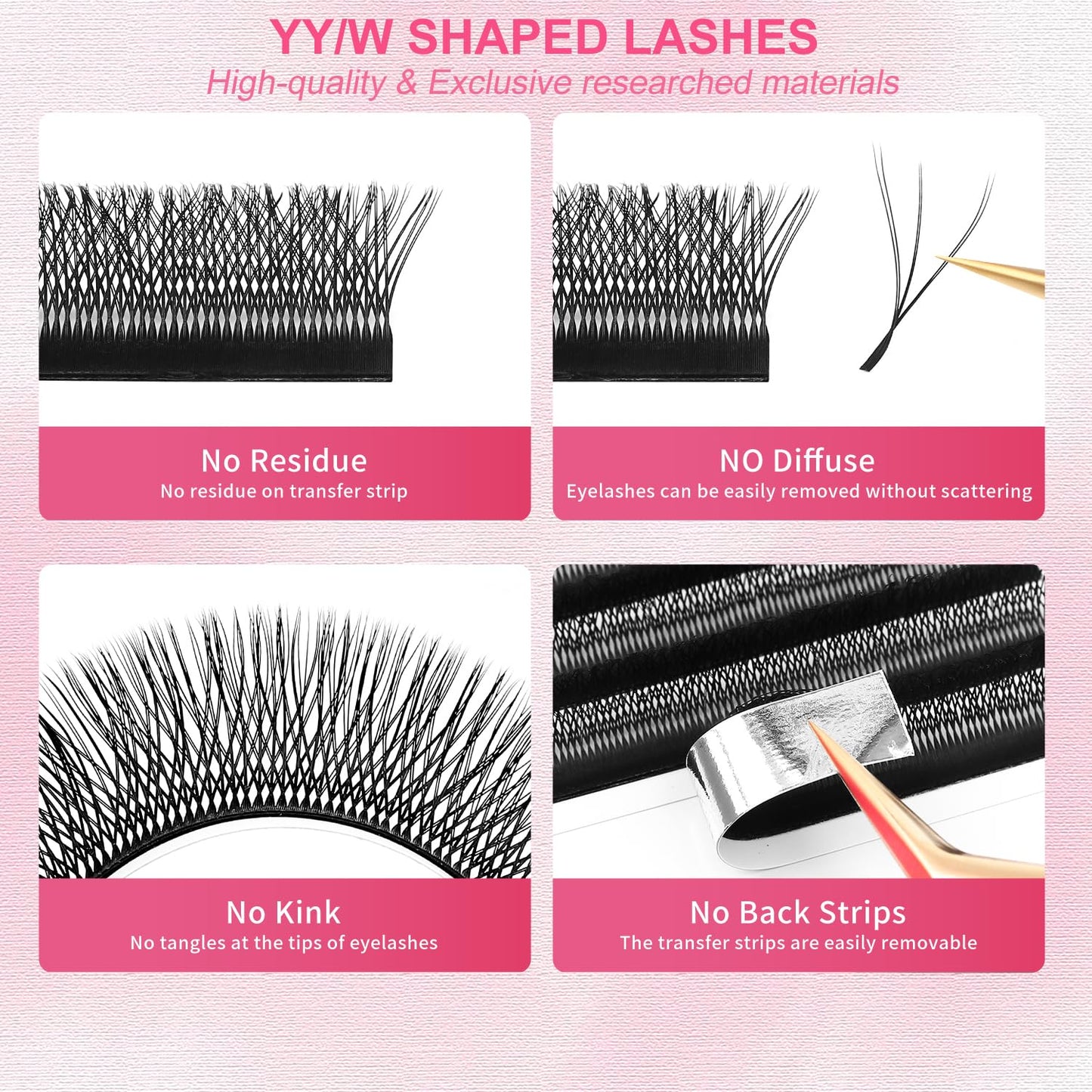 Lash Extensions Double Tips 3D Eyelash Extensions W Shape 0.07mm Thickness D Curl 14mm Premade Fans Easy Fan Volume Matte Black Crisscross Eyelashes(W-3D-Double Tips-0.07-D,14mm)