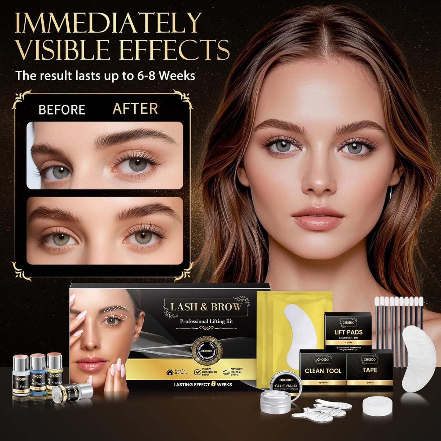 Lash Lift Kit - Eyebrow Lamination Kit, Eyelash Perm Kit, Professional Eyelash Curling Lash Extension & Eyebrow Lift 2 in 1 Kit, Eyelash Lift Kit Easy to Use at Home Diy & Salon, Lasts For 6-8 Weeks