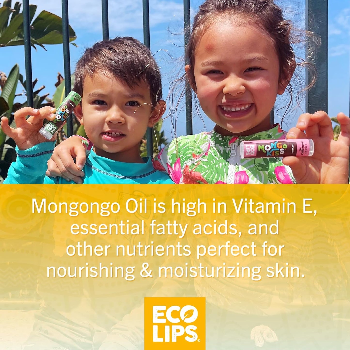 Eco Lips Mongo Kiss Organic Lip Balm 4 Pack Blood Orange, Yumberry, Strawberry Lavender, Black Cherry - 100 Percent USDA Organic - Soothe, Moisturize Dry