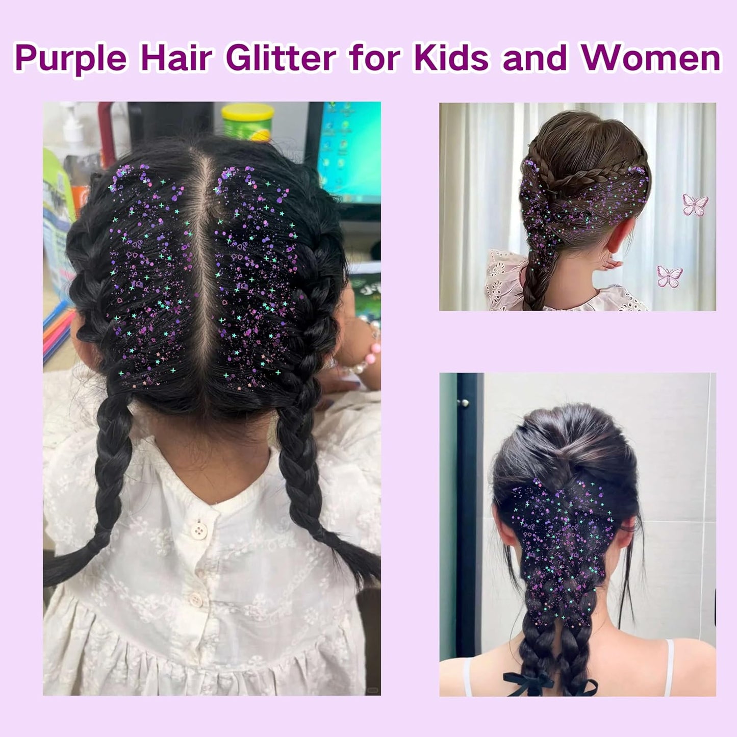 MEICOLY Purple Face Body Glitter,Mermaid Sequins Hair Glitter Makeup,Sparkly Face Glitter for Women and Kids,Chunky Glitter for Festival Rave Accessories,50ml