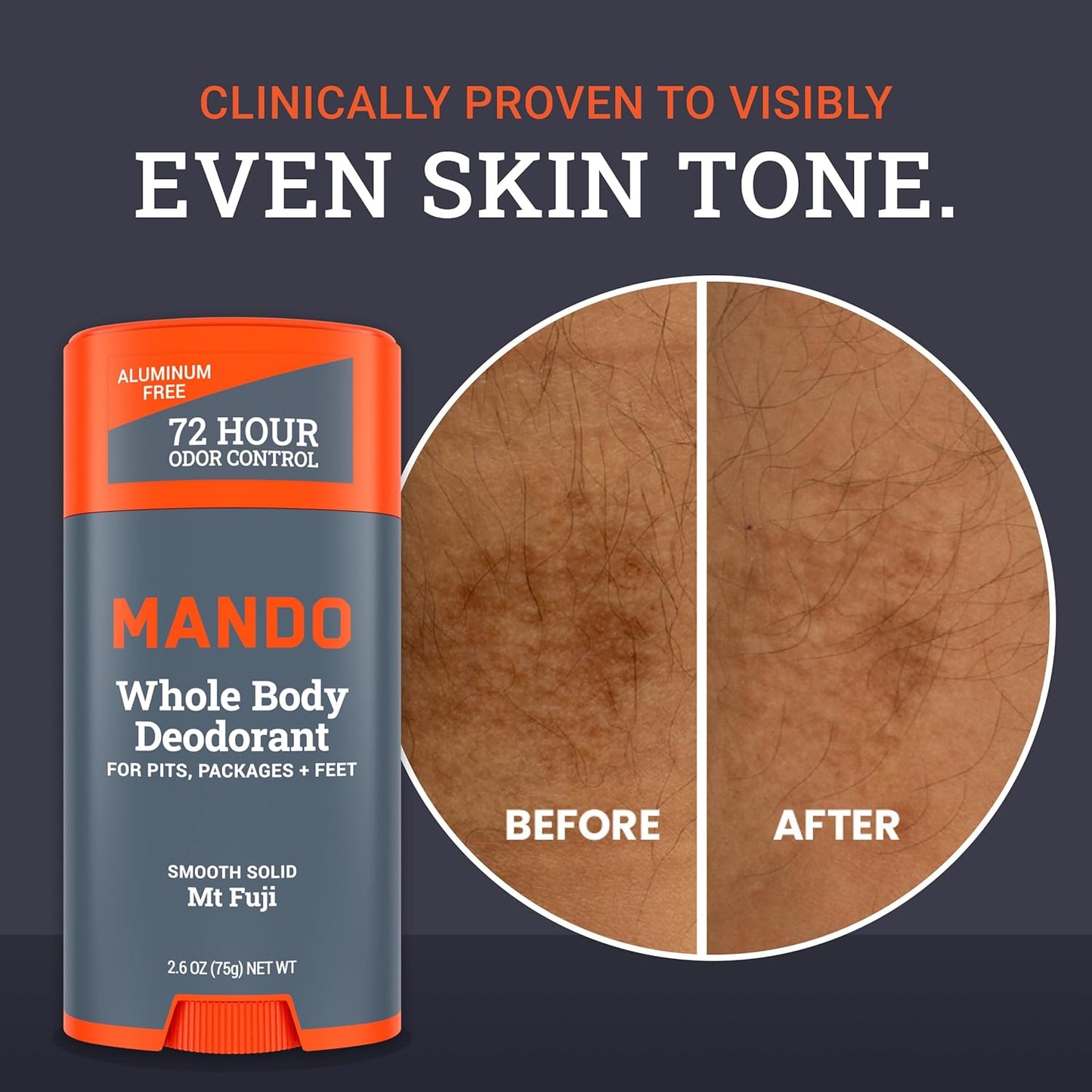Mando Whole Body Deodorant For Men - Smooth Solid Stick - 72 Hour Odor Control - Aluminum Free, Baking Soda Free, Skin Safe - 2.6 ounce (Pack of 2) - Mt Fuji