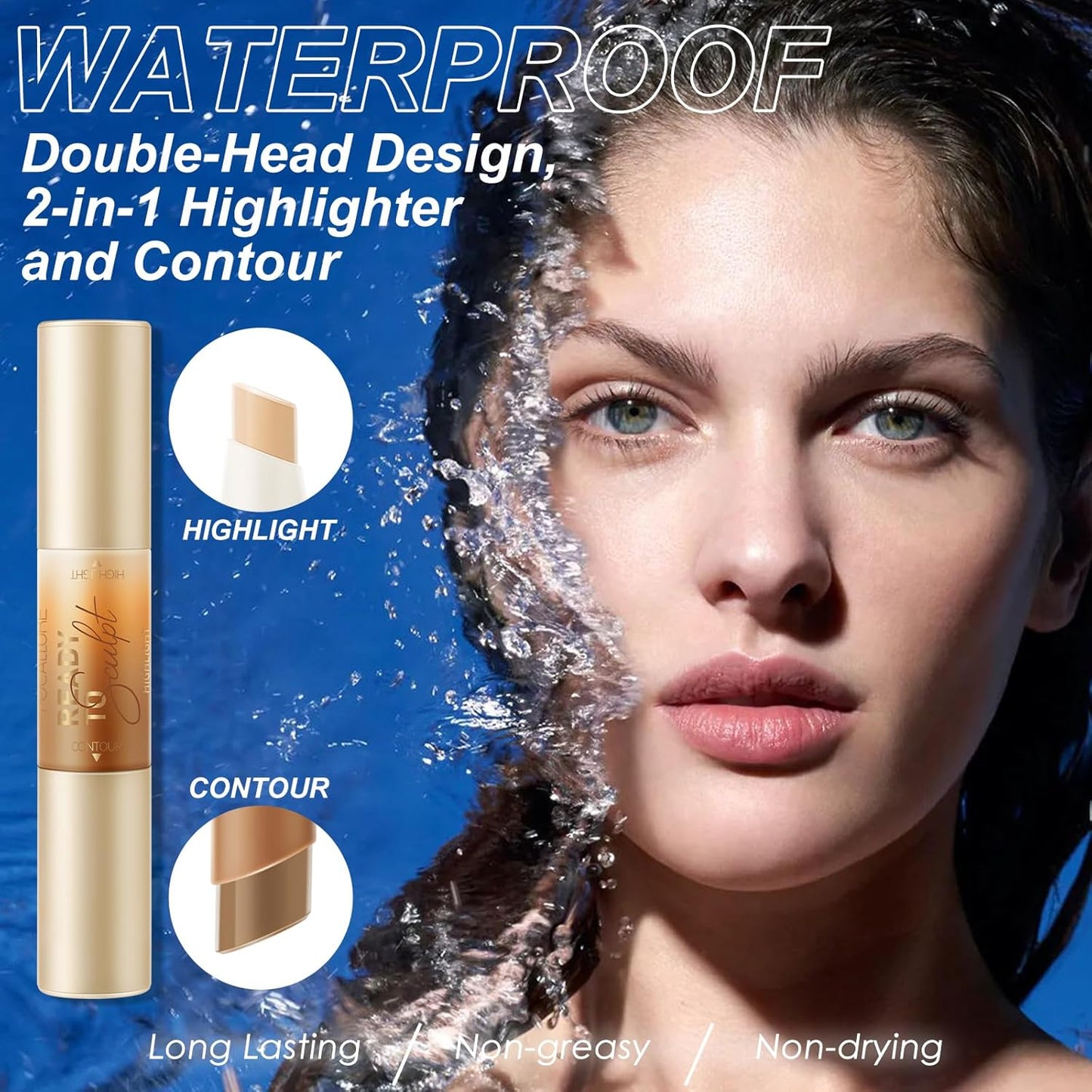 FOCALLURE 2 in 1 Cream Bronzer and Highlighter Stick,Non-greasy & Non-drying Contour Pencil,Easy to Create a Natural Matte Finishing,Long Lasting & Waterproof Face Brighten Make up Pen,SOUR CREAM
