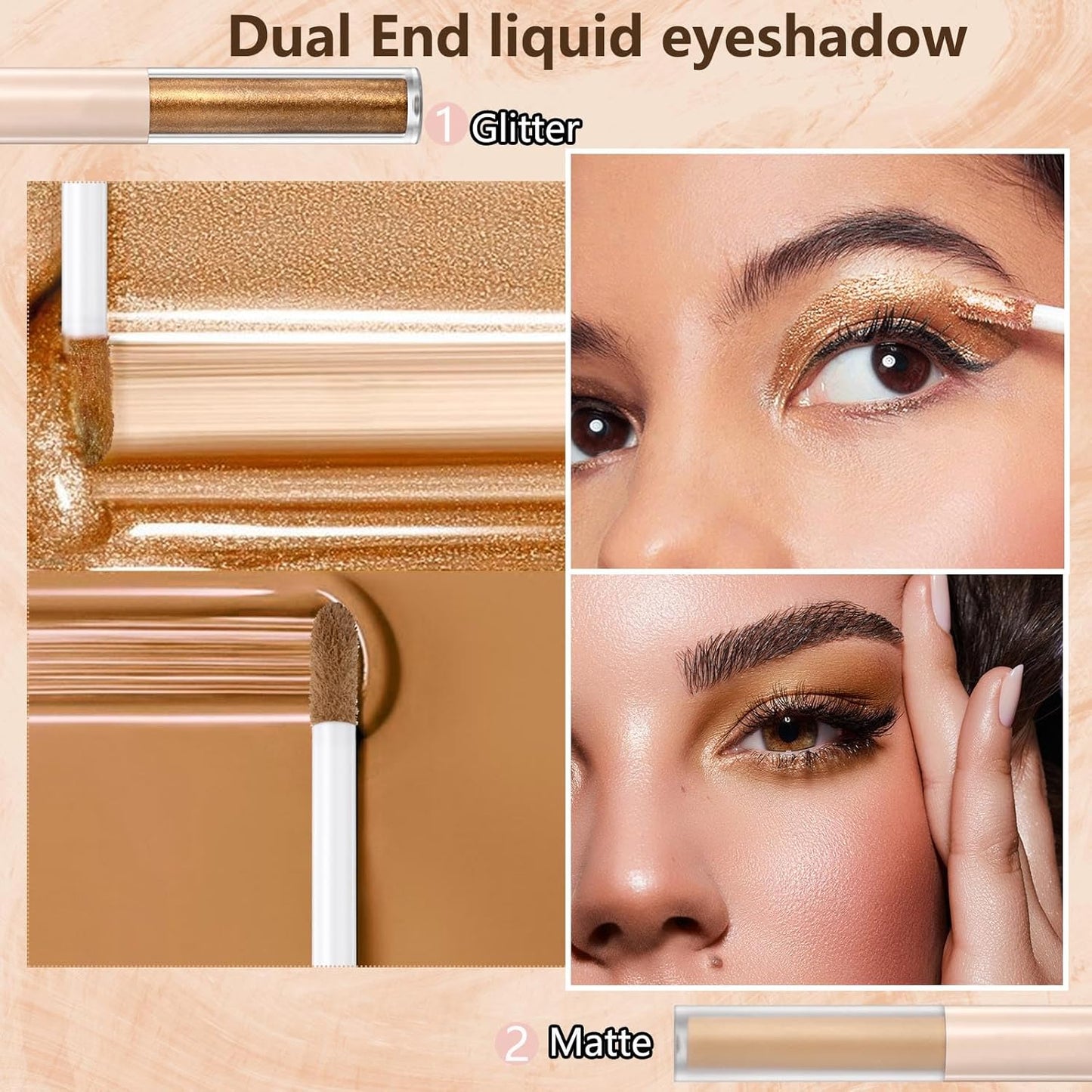 Coco Brown Matte Liquid Eyeshadow Glitter Double Ended Metallic Eyeshadow Sticks For Eyes Pencil Primer Base Quick Drying Waterproof Long Lasting Highlight Stick And Shadow Pen Eye Makeup（#3）