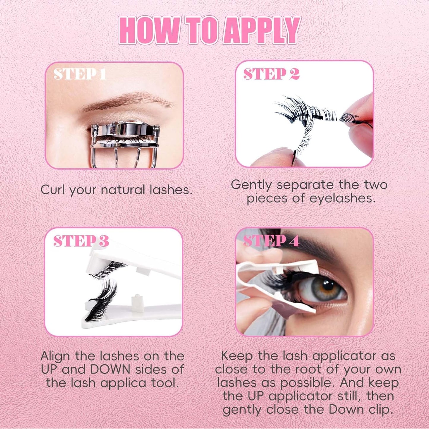 FADLASH Magnetic Eyelashes with Applicator 2 Pairs Waterproof Cat Eye Magnetic Lashes Natural Look Reusable Easy to Wear and Remove, Black (079+B01)