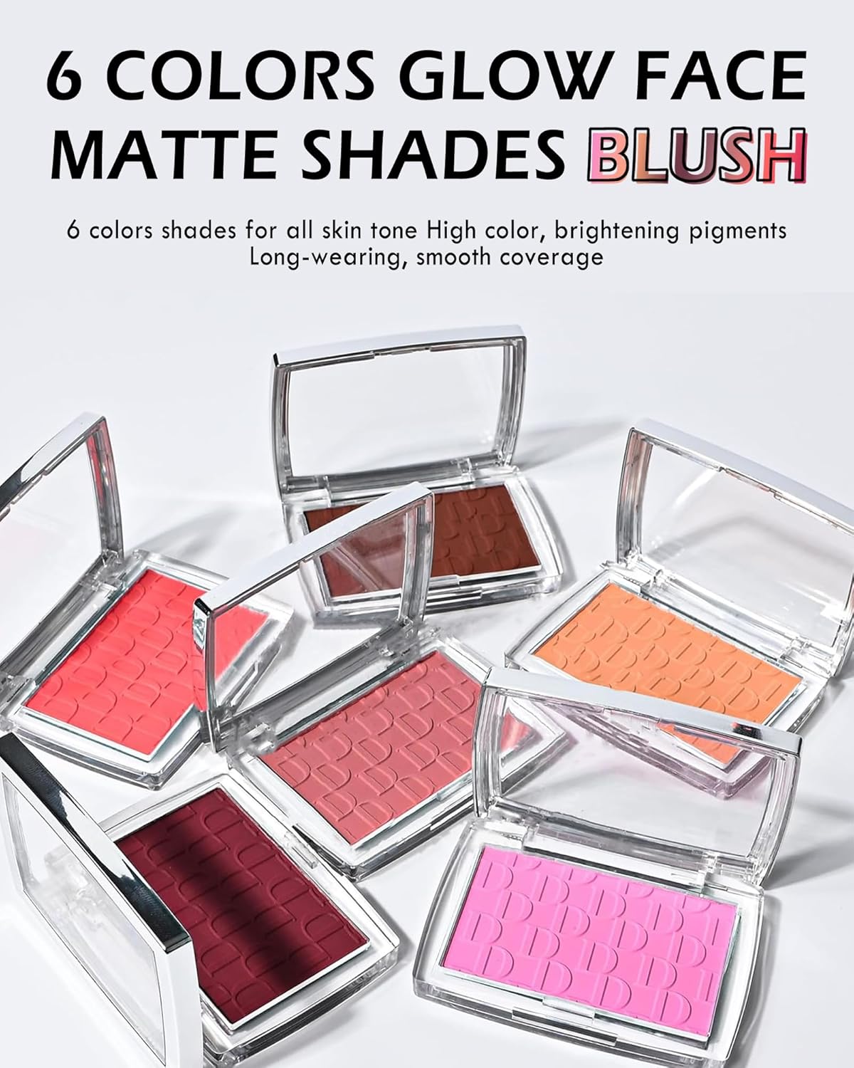 Powder Blush Palette, Matte Powder Makeup Blush for Cheeks, Natural Glow Face Blush Contour Palette, Lightweight, Smooth, High Impact Buildable Color, Long-lasting All-Day Face Enhancing -#Cherry