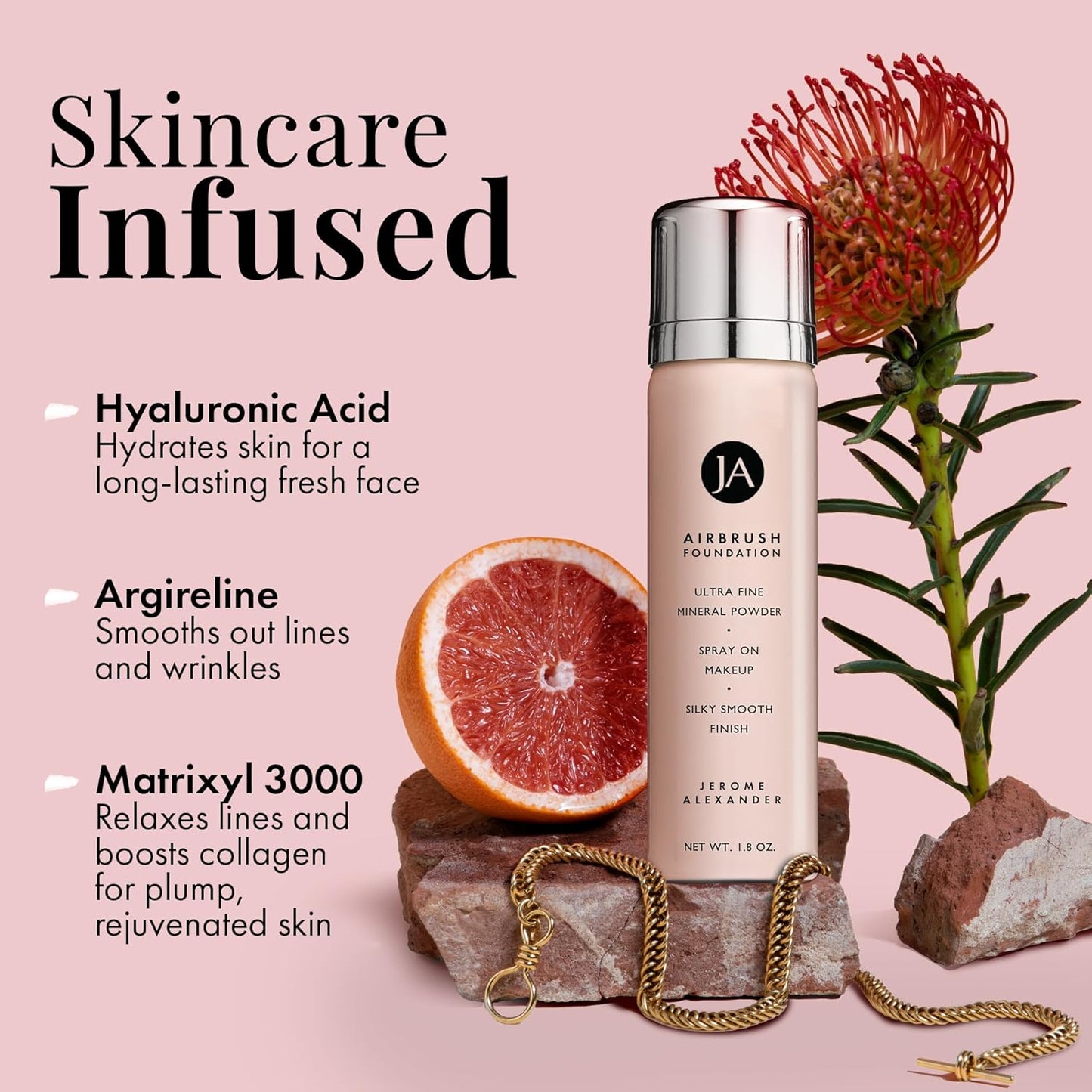 MagicMinerals AirBrush Foundation by Jerome Alexander – 2pc Set with Airbrush Foundation and Kabuki Brush - Spray Makeup with Anti-aging Ingredients for Smooth Radiant Skin - Bright Light