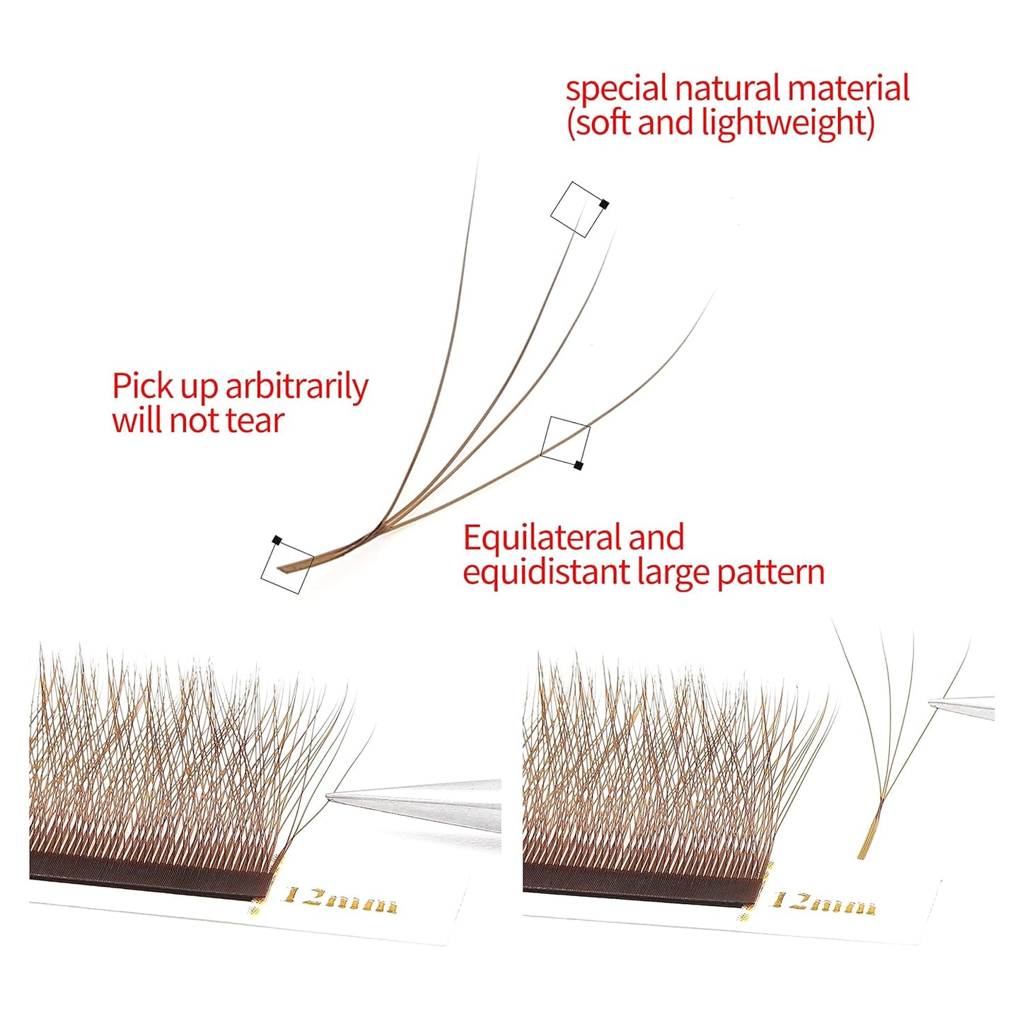 Lash Extensions Brown 4D W Eyelash Extensions W Shape 0.07mm Thickness D Curl 9mm Premade Fans Lashes Colored Lash Extension Volume Lashes Individual Lashes(W-Brown-4D-0.07-D,9mm)