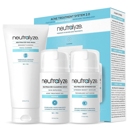 Moderate To Severe Acne Treatment Kit 2.0 - Maximum Strength Acne Kit, 2% Salicylic Acid, 2% Mandelic Acid & Nitrogen Boost Skincare Technology - Acne Treatment for Teens & Adults (90+ Day)