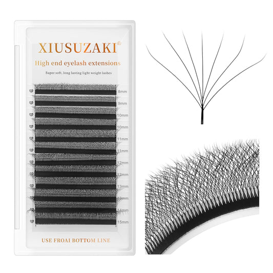 W Lash Extensions Supplies 7D Eyelash Extensions W Shape 0.07mm Thickness D Curl 14mm Premade Fans Easy Fan Lashes Volume Matte Black 12 Rows Crisscross Eye Lashes(W-7D-0.07-D,14mm)