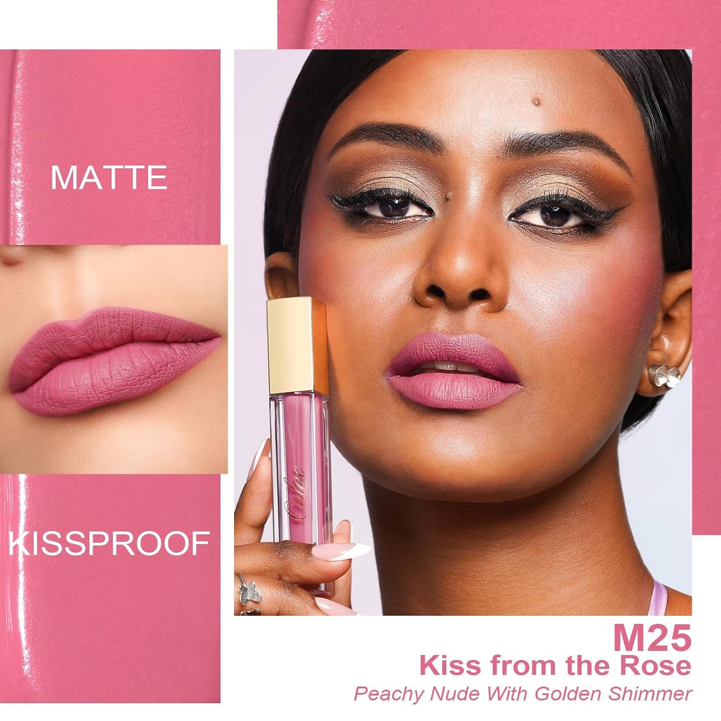 Oulac Matte Liquid Pink Lipstick for Women, Baby Pink Long Lasting High Impact Lip Color, Waterproof, Creamy Formula Lip stick with Vitamin E, Vegan & Cruelty-Free, 4.5ml (M25)