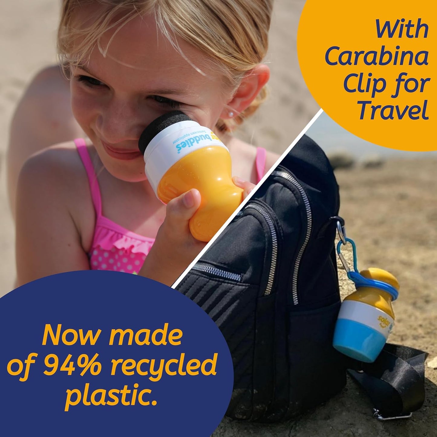 Green Bag Bundle Set For Solar Buddies Refillable Roll On Sunscreen Suncream Applicator Bag Bundle With Applicator Carabina Clip For Families, Kids, Adults, Travel Set