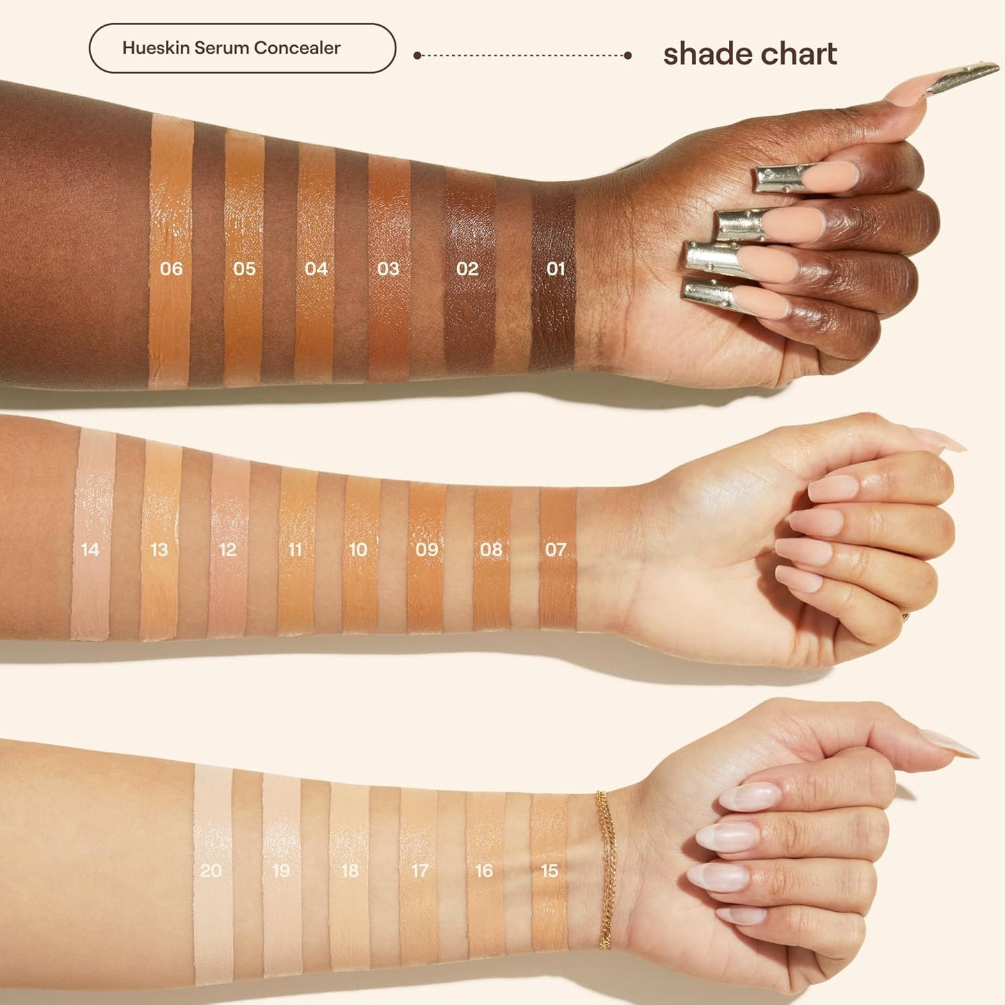 Live Tinted Hueskin Serum Concealer - Medium-to-Full Coverage Concealer with Niacinamide, & Hyaluronic Acid for Dark Circles, Fine Lines & Wrinkles, Buildable Long-Lasting Formula, 0.35 oz - Shade 1