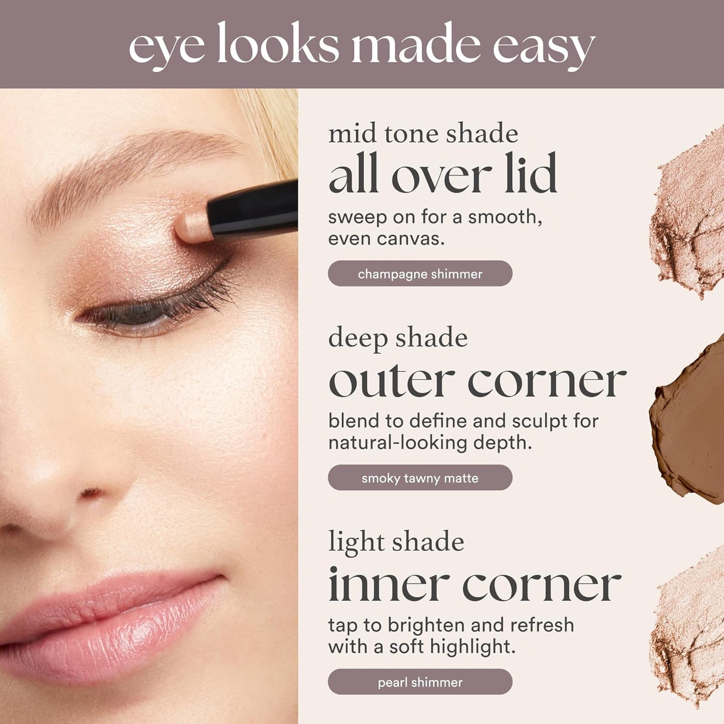 Julep Eyeshadow 101 Cream-to-Powder Waterproof Shadow Stick – Sand Shimmer – Long-Lasting, Crease-Proof, Champagne Toned Shimmer Cream Eyeshadow with Built-in Smudger