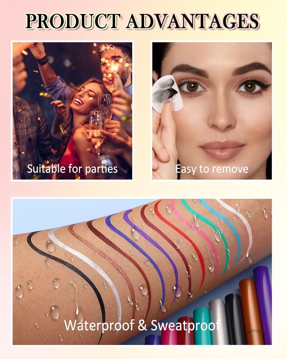 White Matte Liquid Eyeliner Pencil, Colorful High Pigmented Waterline Eye liner Waterproof Pen, Bright Colored Smudgeproof Long Lasting Eyeliner Pen Christmas Party Festival Makeup Gift for Women-01
