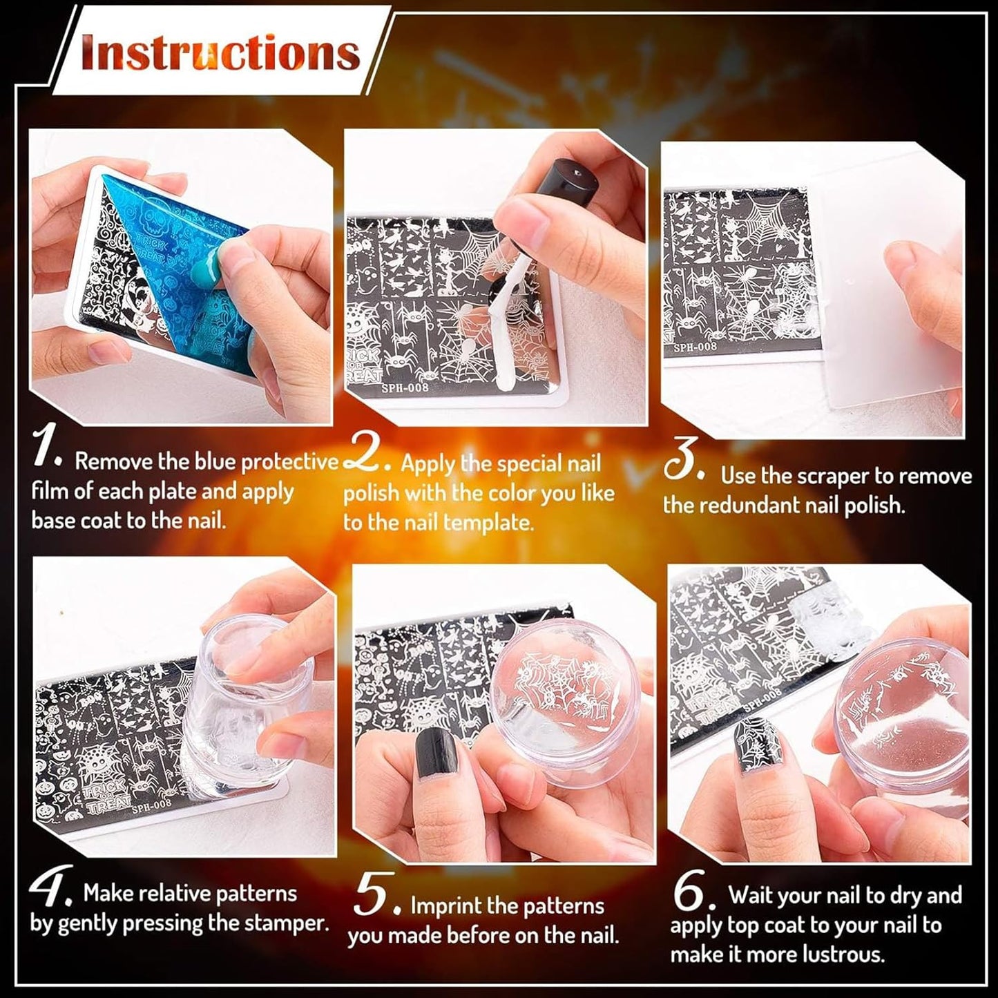 Whaline 6Pcs Kids Nail Plates Stamping Set Cute Animal Floral Dessert Stamp Templates Nail Art Plates for DIY Print Manicure Salon Design