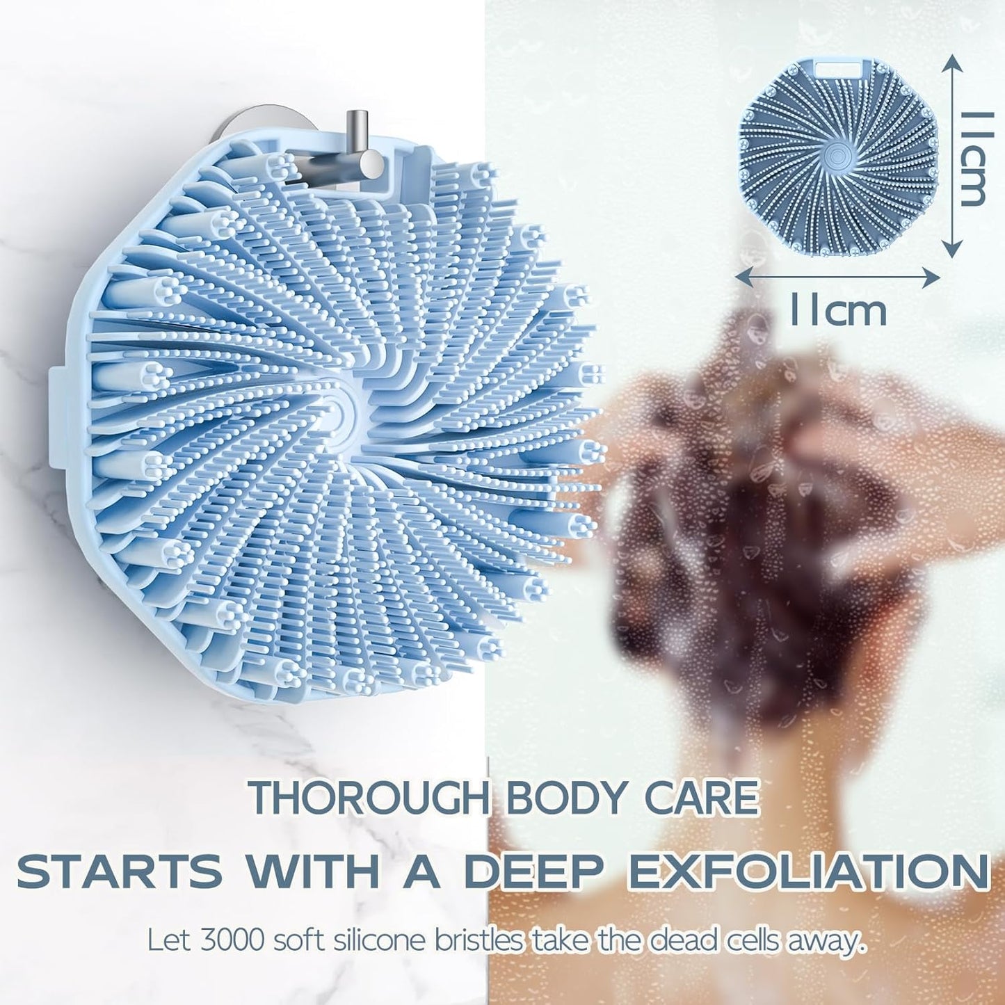 Silicone Body Scrubber, Exfoliating Body Wash Scrubbers Exfoliator, Shower Body Brush for Effective Showering Exfoliation and Gentle Massage (Blue)