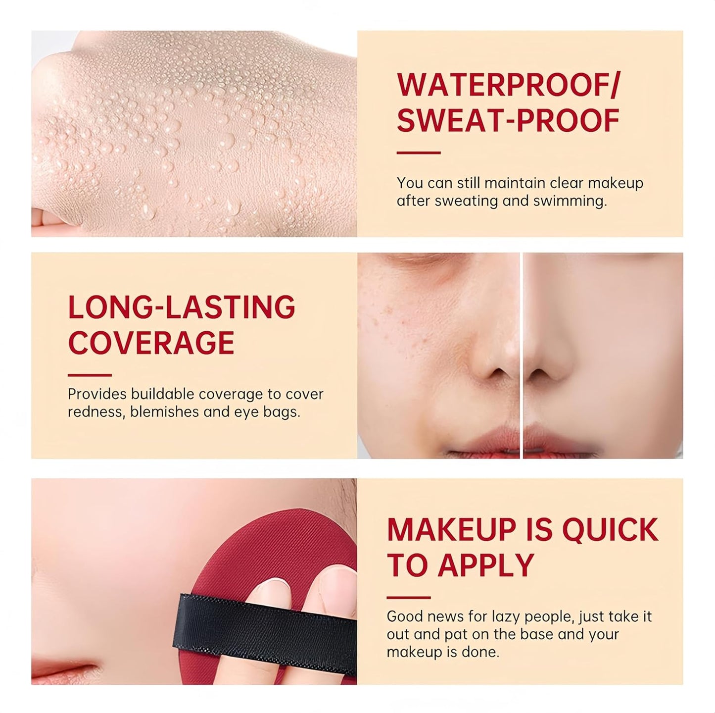 MAEPEOR Cushion Foundation 9 Colors Full Coverage Weightless Satin Glow Foundation Hydrating Long-Lasting Cushion BB Cream (Color 01)