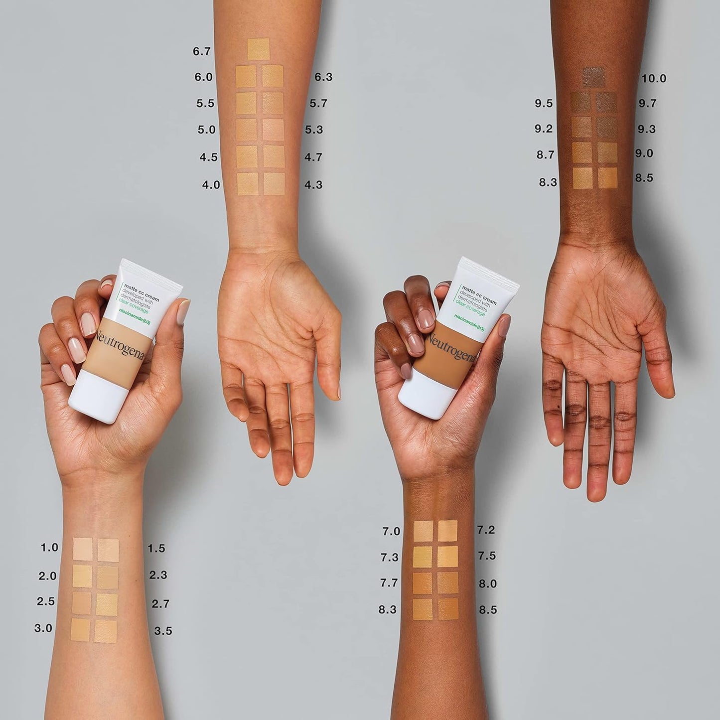 Neutrogena Clear Coverage Flawless Matte CC Cream, Full-Coverage Color Correcting Cream Face Makeup with Niacinamide (b3), Hypoallergenic, Oil Free & Fragrance Free, Umber, 1 oz