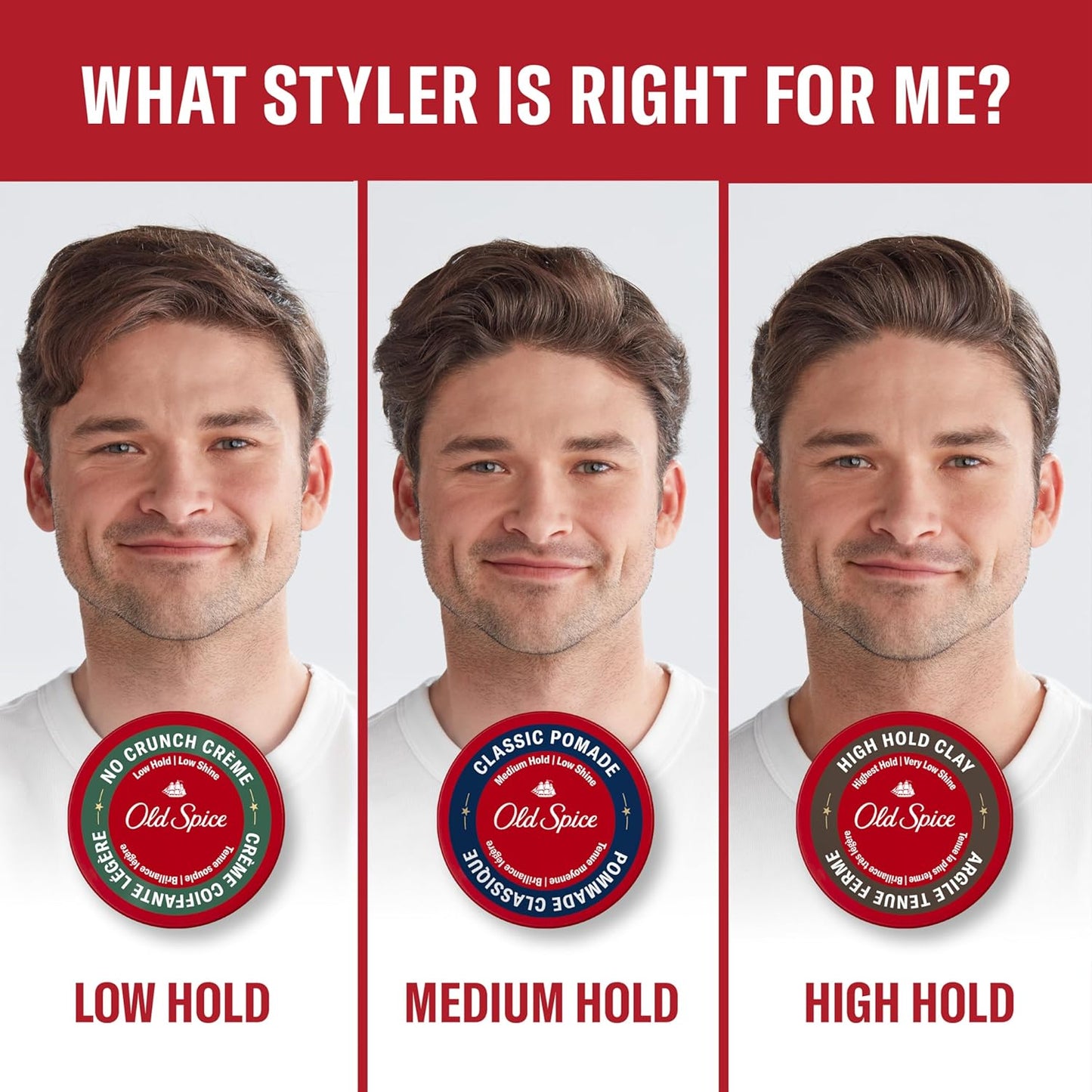 Old Spice Classic Pomade for Men, Medium Hold, Low Shine, Men's Hair Styling, 2.22 Oz