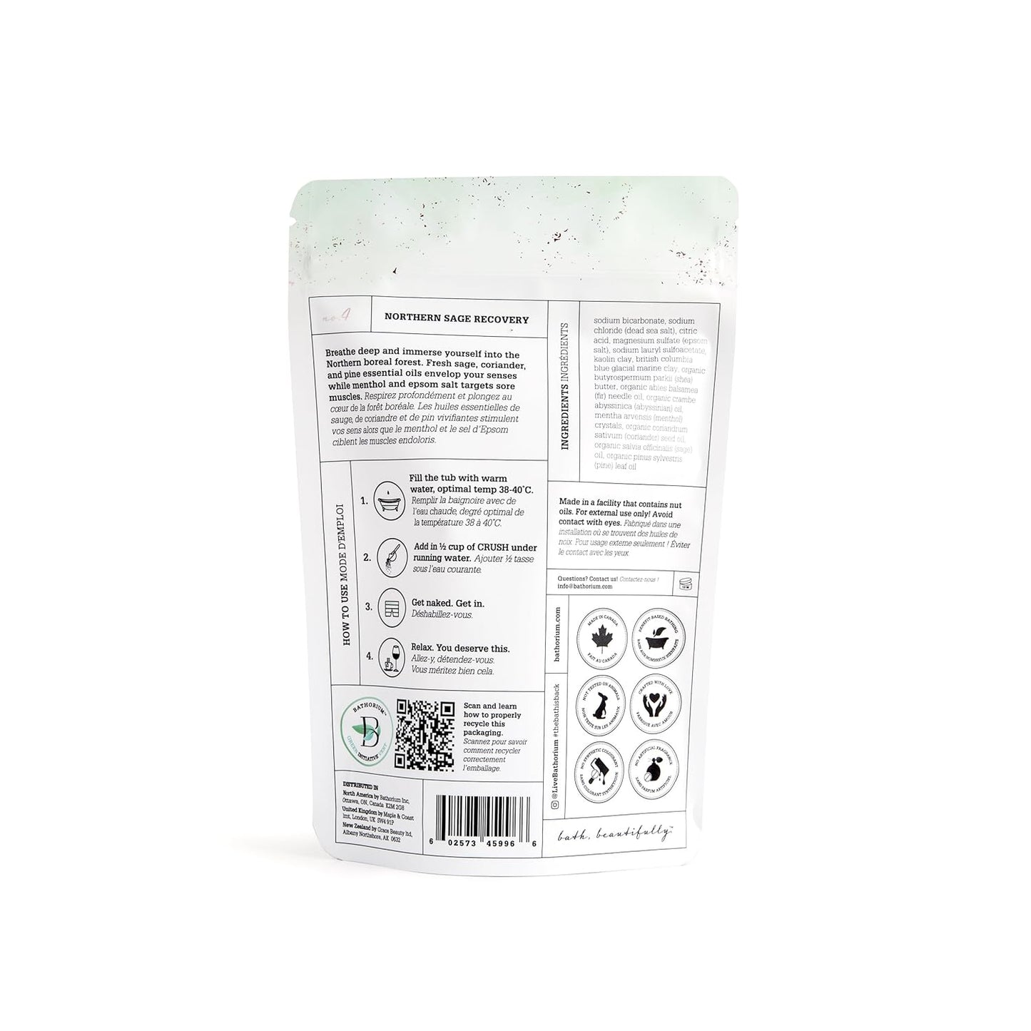 Bathorium Northern Sage Recovery Crush, Revitalizing Bath Soak, Dead Sea & Epsom Salt, Sage, Pine, Eucalyptus, pH-Balanced for Women, 5+ Baths, 21 oz