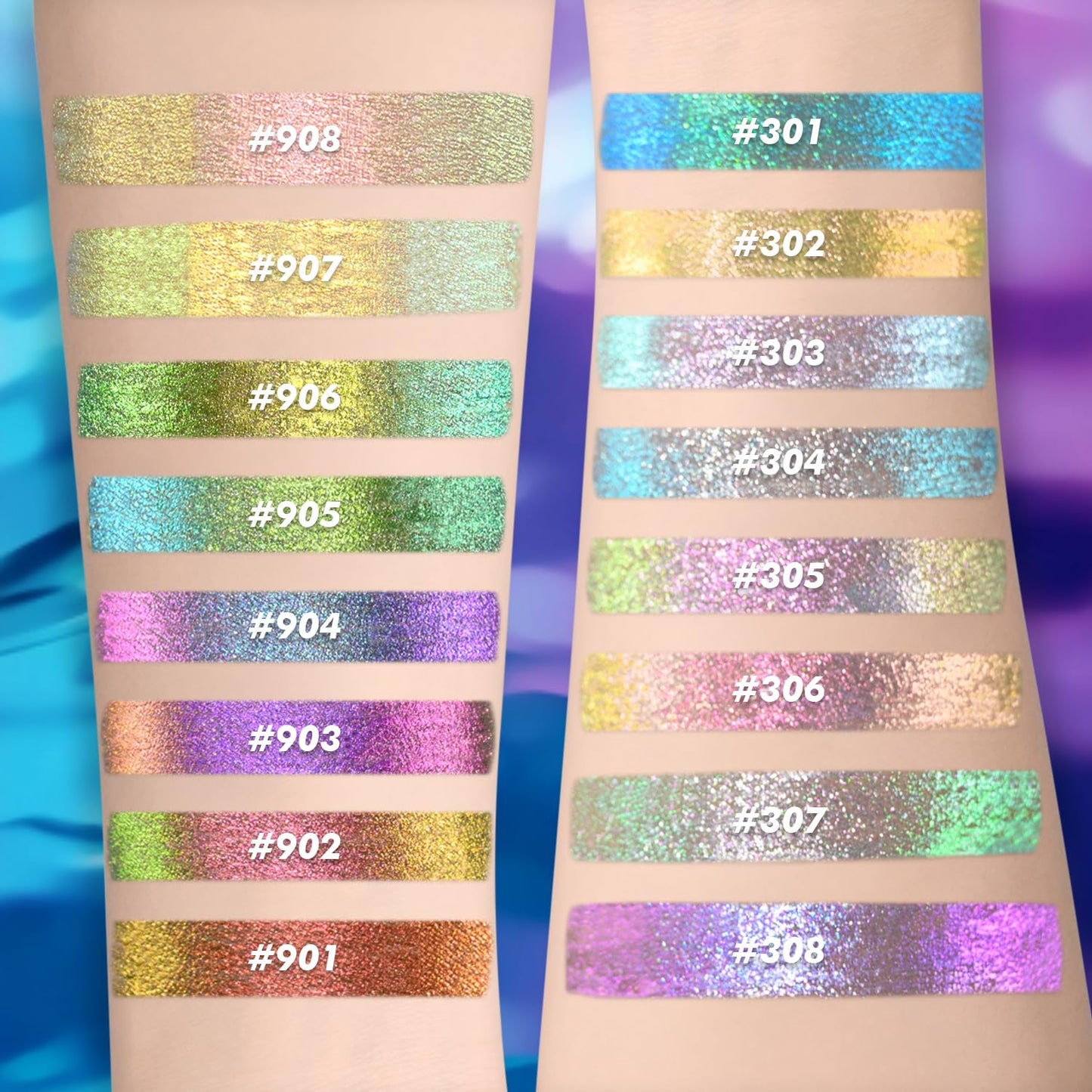 CHARMACY Multichrome Eyeliner Liquid Liner, Metallic Glitter Shimmer Eyeliner, Long Lasting High Pigmented with Waterproof & Smudge Proof Formula, Ultra-Fine Tip PURPLE GOLD GREEN 903