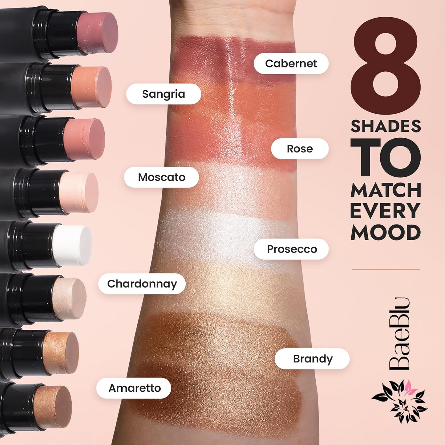 Organic Blush Tube, Moscato - 100% Natural Vegan Cream Blush Sticks, Multi-Use Bronzer, & Highlighter for Lips, Cheeks & Eyes, Buildable Shimmer, Gluten-Free, Paraben-Free, Made in USA