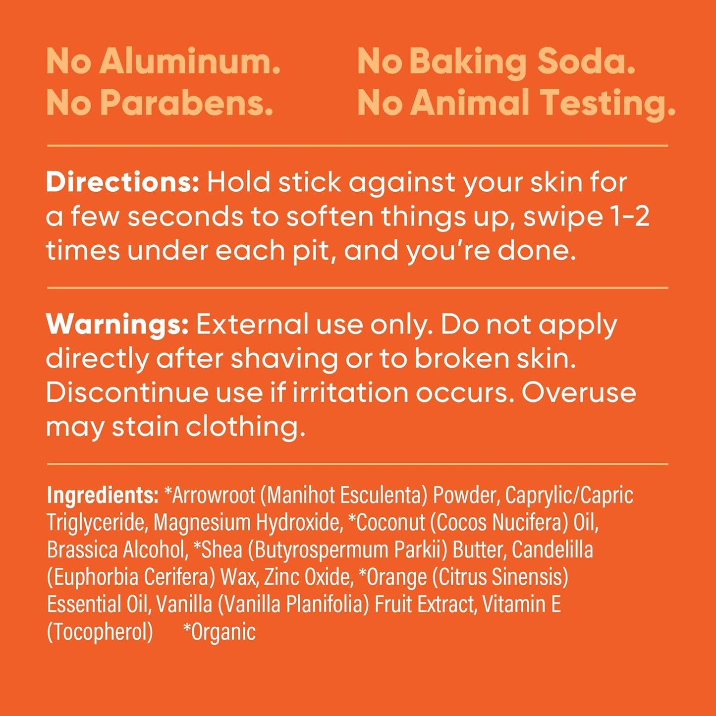 Pretty Frank Natural Aluminum-Free Deodorant Stick, Baking Soda-Free, Orange Vanilla (1-Pack) | Sensitive Skin Friendly, Effective Odor Control for Women & Men, Organic Ingredients and Essential Oils