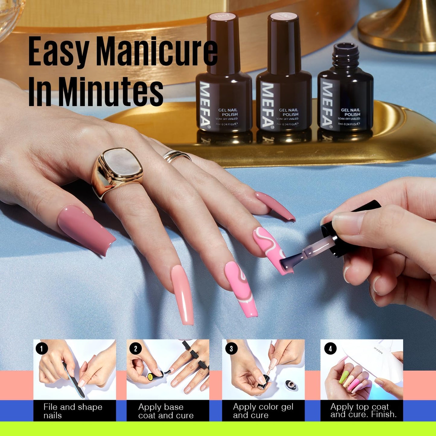 MEFA 35 Pcs Gel Nail Polish Set, 32 Colors All Seasons Collection Gel Nail Polish Set with Matte/Glossy Base Top Coat Manicure DIY Salon Home Decoration Beginners Gifts for Women