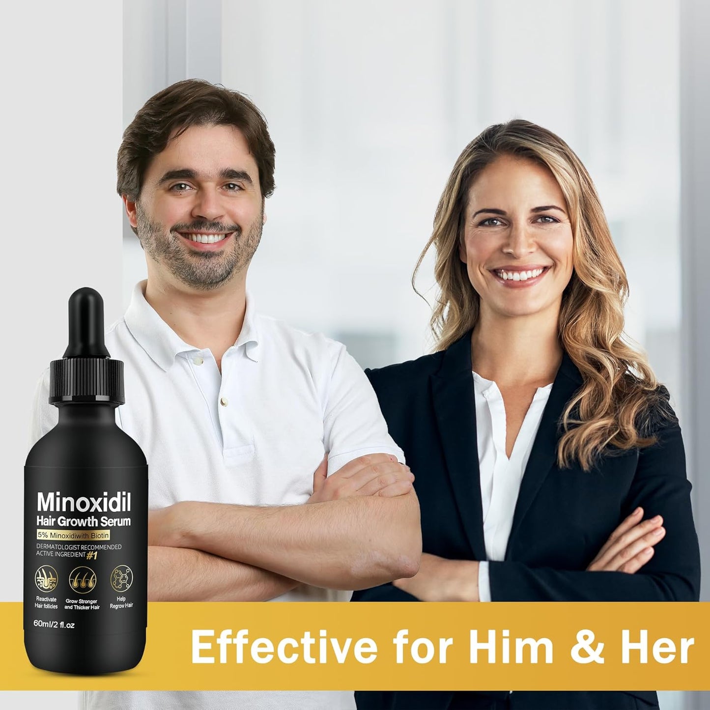 5% Minoxidil for Men and Women Hair Growth Treatment,Topical Minoxidil for Beard Growth, Hair Regrowth Serum for Scalp Hair Loss and Thinning, with Biotin (3Pack)