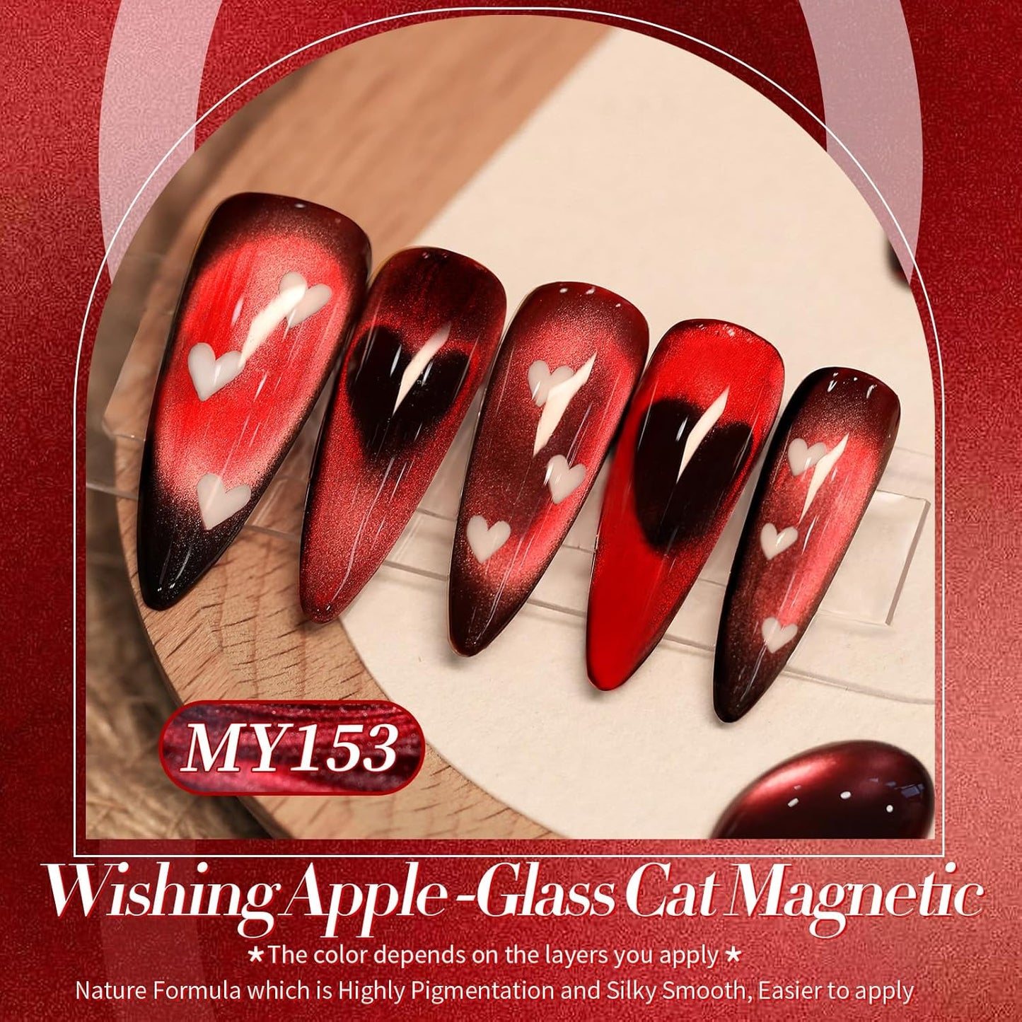 Born Pretty Red Cat Magnetic Gel Nail Polish, Black Red Glass Gel Polish Halloween Cat Magnetic Nail Polish Nail Art Manicure Salon DIY at Home 15ML
