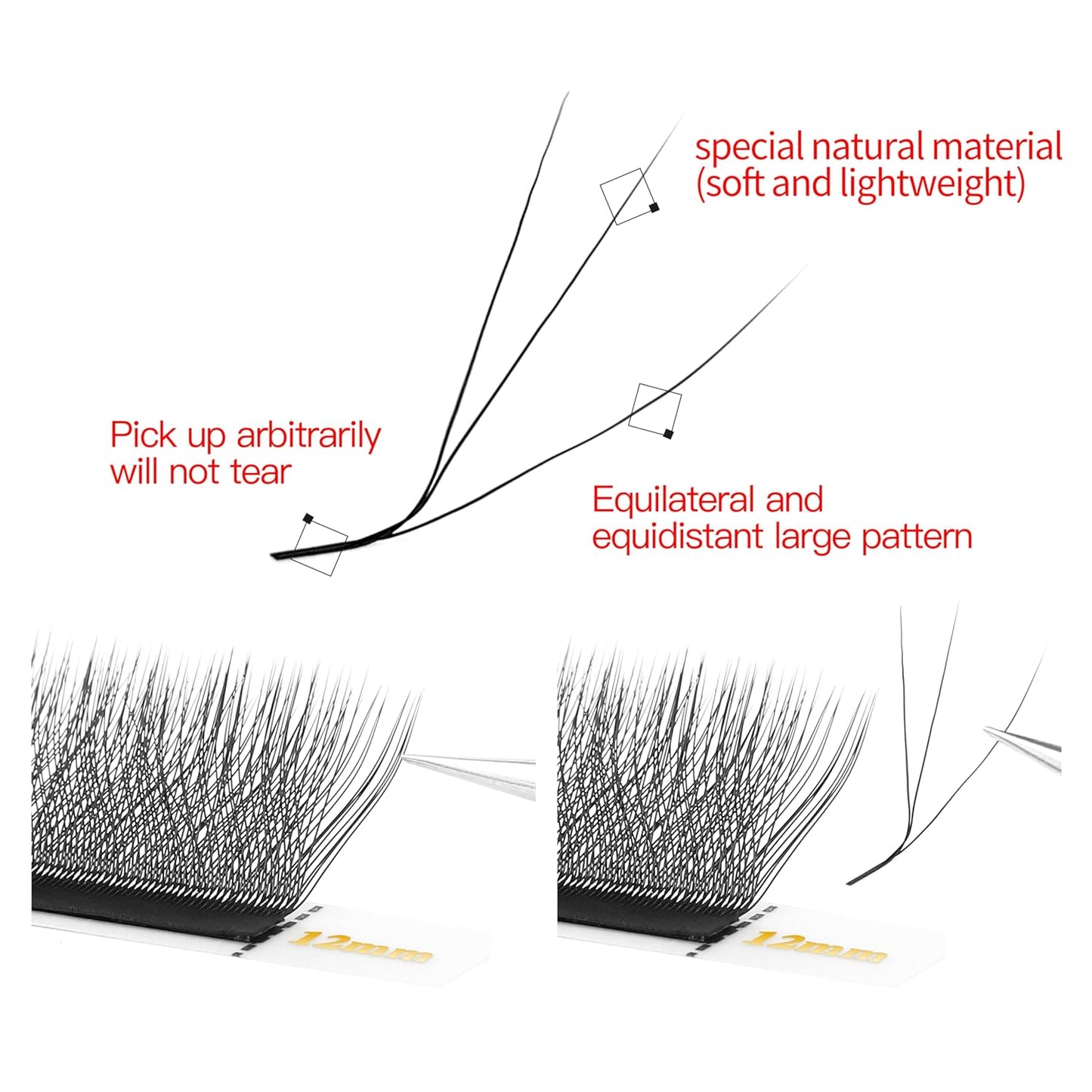 W Lash Extensions 5D Eyelash Extensions W Shape 0.07mm Thickness L Curl 12mm Premade Fans W Lashes Individual Lashes Matte Black 12 Rows False Eyelashes Volume Lashes(W-5D-0.07-L,12mm)