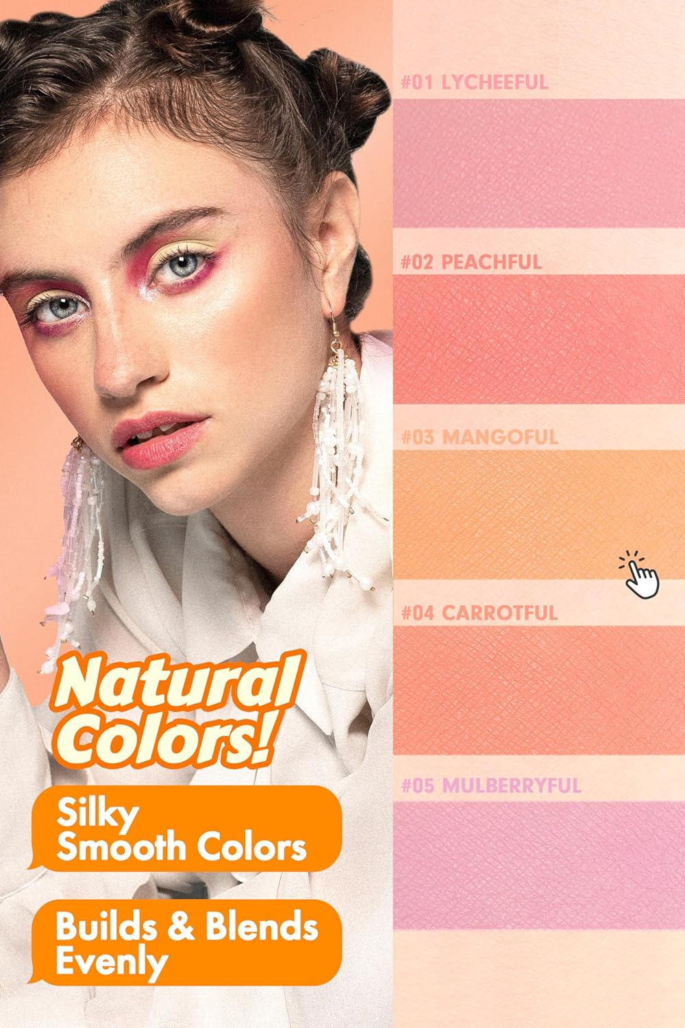Cheerful Blusher | Yellow Orange Blush for Cheeks Powder Makeup | Korean Makeup Creamy Blush Powder | Fine Pigmented Blush | Powder Compact Make Up Blush 0.14 Oz. (03 Mangoful)