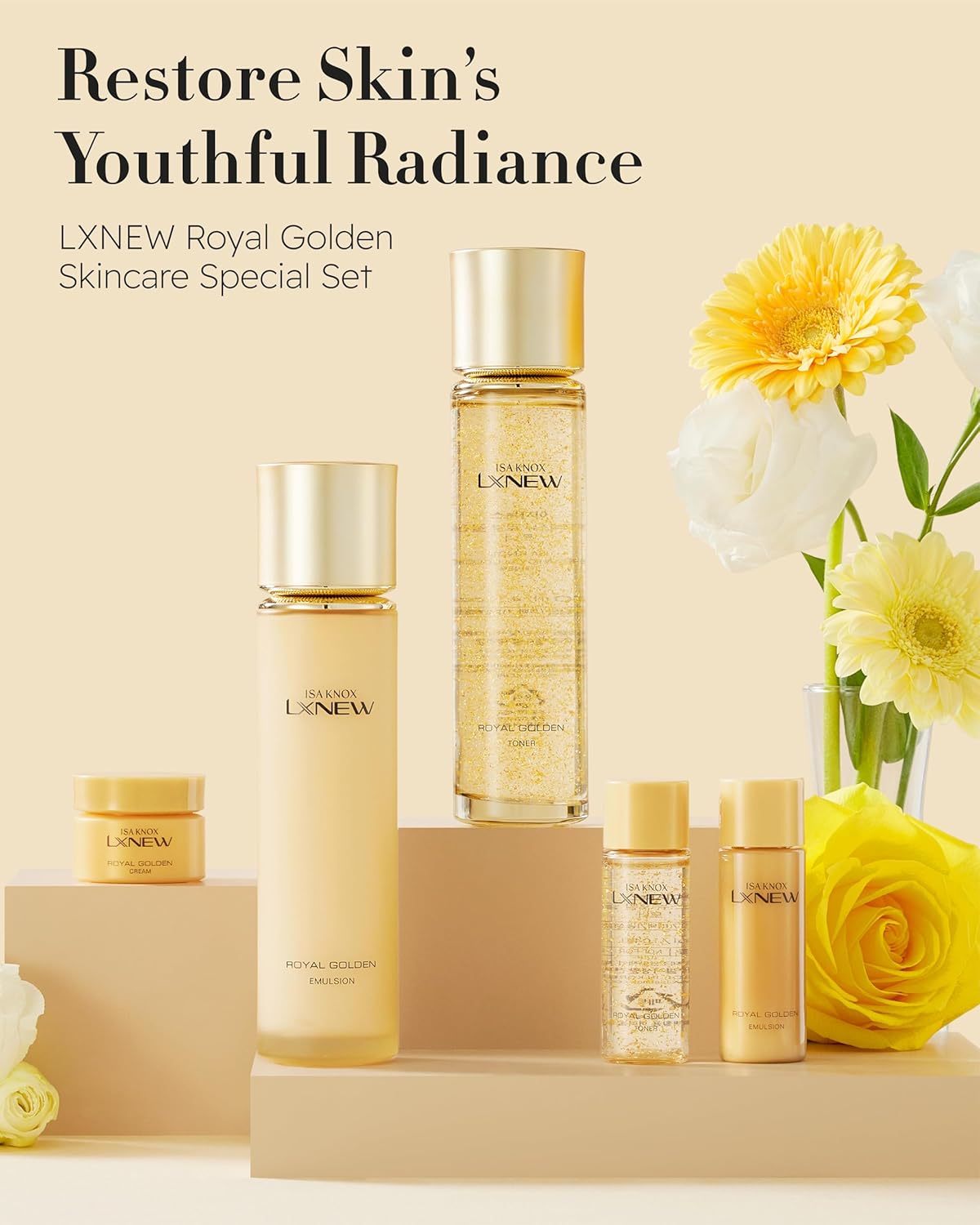 ISA KNOX LXNEW Royal Golden Skincare Gift Set (11.4fl oz) - Luxury Gift Set for Rejuvenation and Youthful Radiance. Korean Skincare by LG Beauty. Royal Peptides & Jelly, Niacinamide,