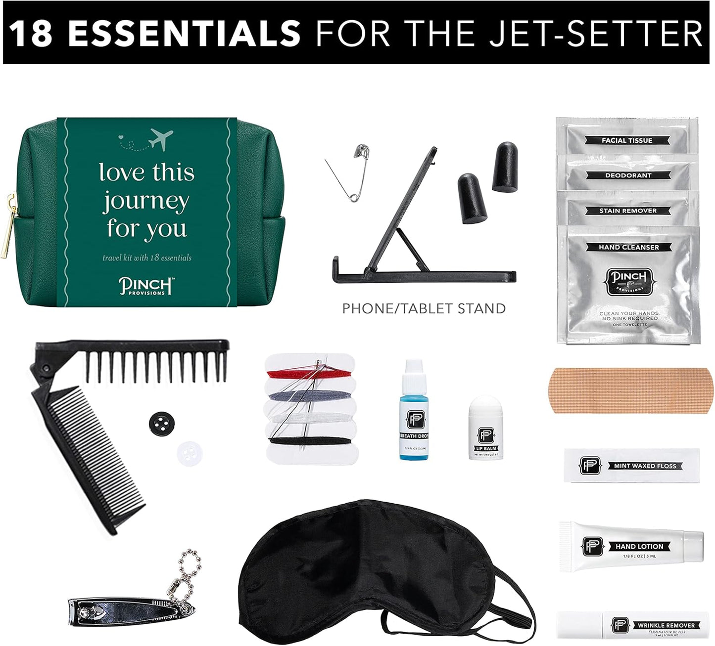 Pinch Provisions Travel Kit, includes 18 Must-Have Emergency Essential Items for Travelling, Ideal Road Trip or Airport Gift for Friends, Family & Peers, Portable Pouch