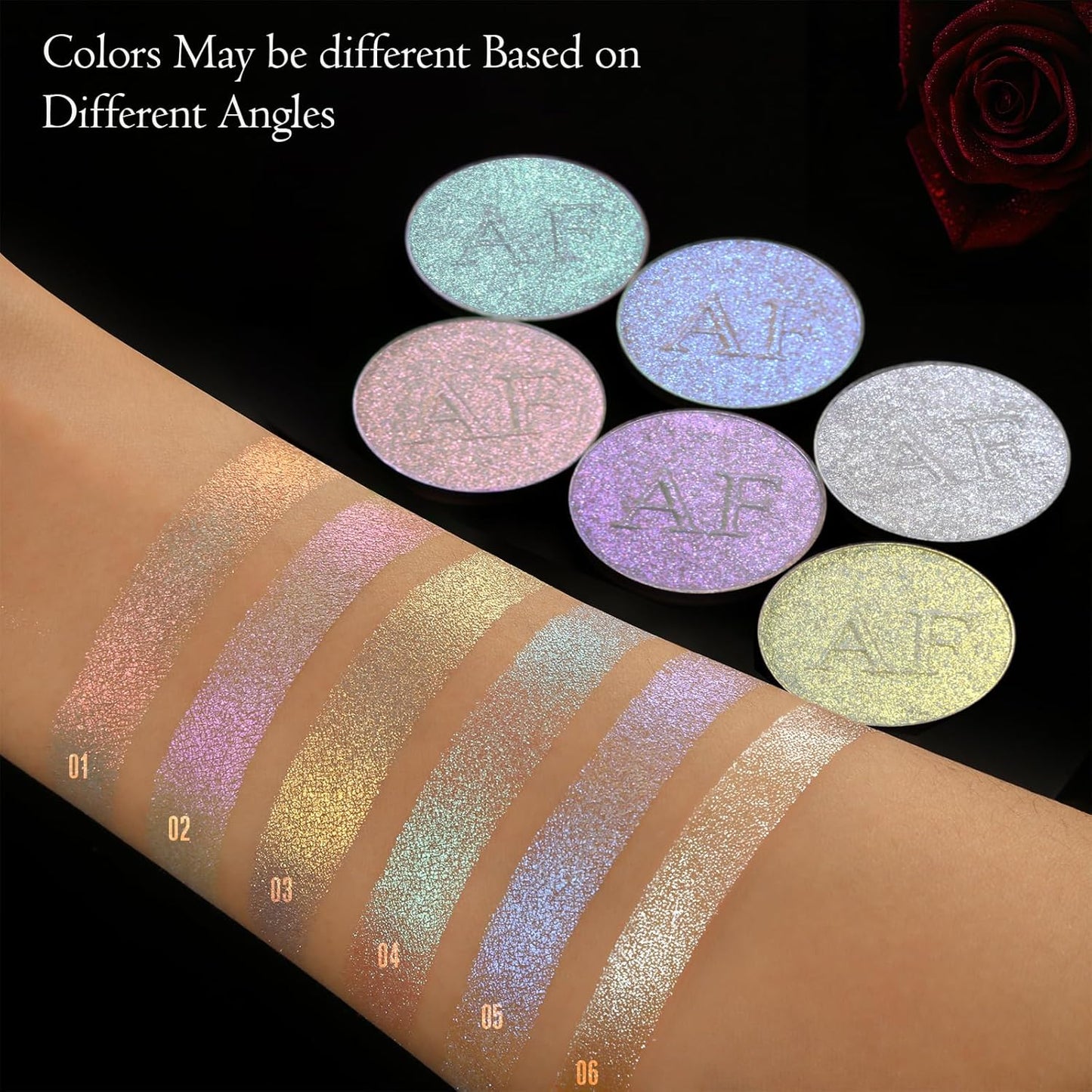 Highlighter Makeup Palette, Long Lasting New Formula, Dazzling Green-Silver Shimmer, Sheer Silver Base, Ideal for Face and Body Contour and Cheek Highlight (#04) Green-Silver Dazzling Shimmer