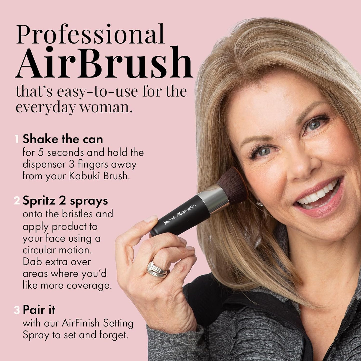 MagicMinerals AirBrush Foundation by Jerome Alexander – 2pc Set with Airbrush Foundation and Kabuki Brush - Spray Makeup with Anti-aging Ingredients for Smooth Radiant Skin - Medium Dark