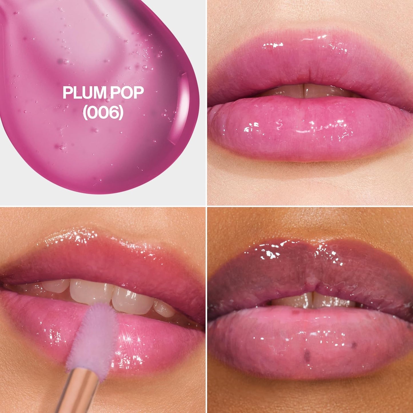 REVLON Super Lustrous Glimmer Lip Oil, Moisturizing & Tinted, Shiny Finish, Made with Plant-Based Squalane, 006 Plum Pop, 0.13 fl oz
