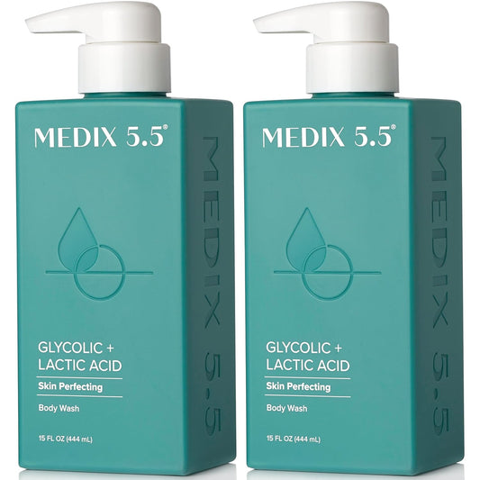 MEDIX 5.5 Body Scrub Skin Care Glycolic Acid Exfoliating Body Cleanser KP Bump Eraser | AHA + Lactic Acid Anti Aging All Skin Type Wash | Keratosis Pilaris & Acne | Body & Face Wash Exfoliate, 2-Pack